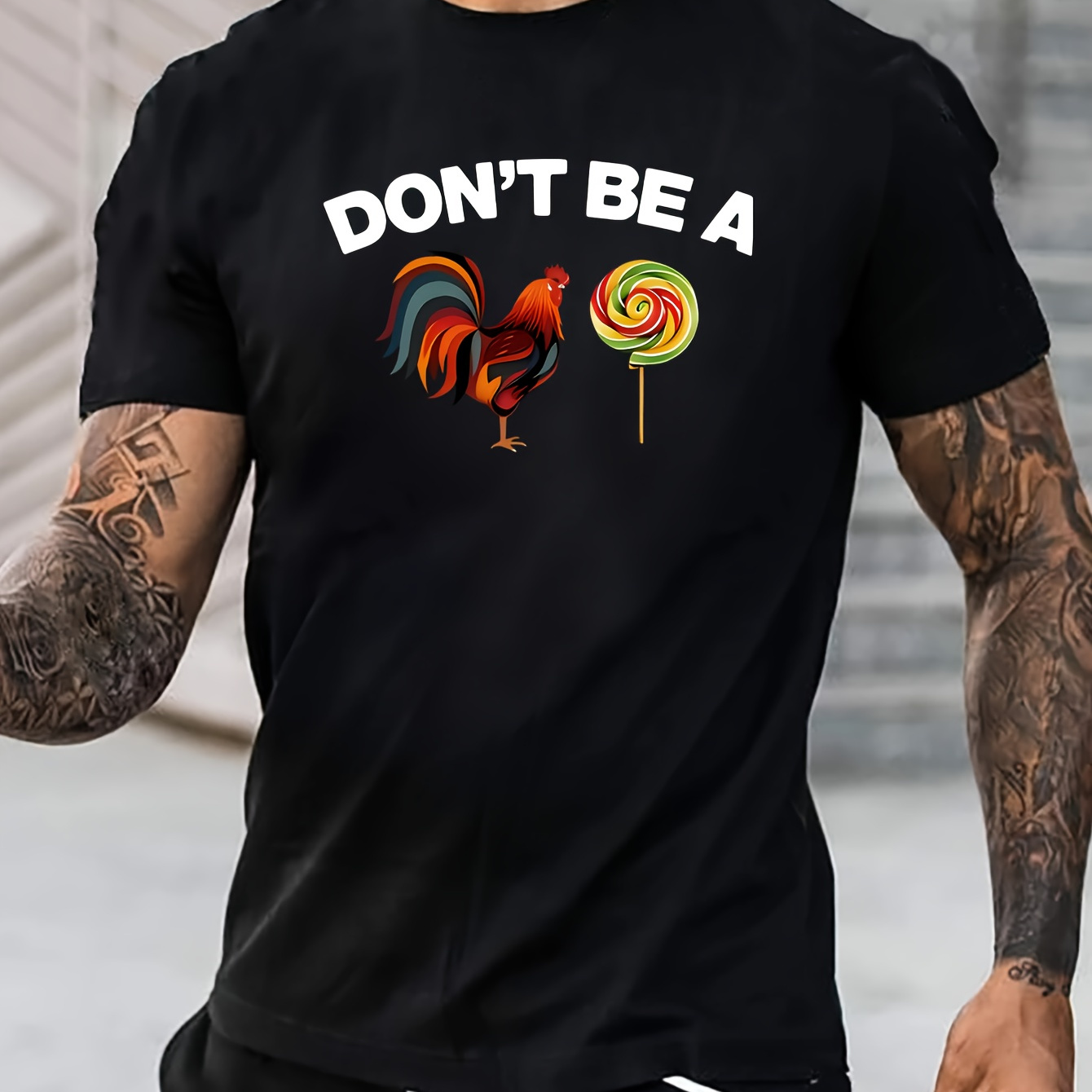 

''don't Be A Chicken'' Print Tee Shirt, Tees For Men, Casual Short Sleeve T-shirt For Summer