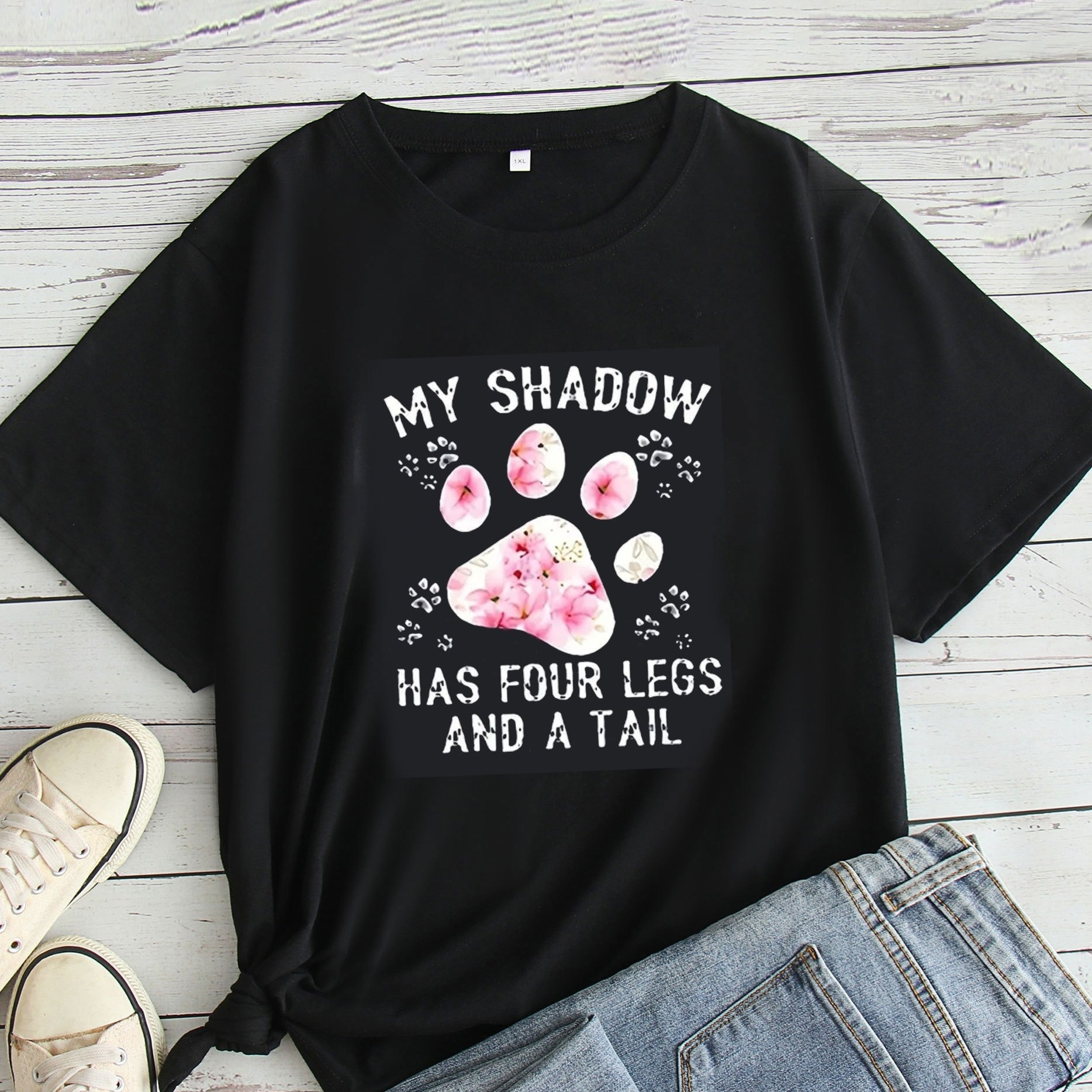 

Plus Size Paw Print T-shirt, Casual Short Sleeve Crew Neck Top For Spring & Summer, Women's Plus Size Clothing