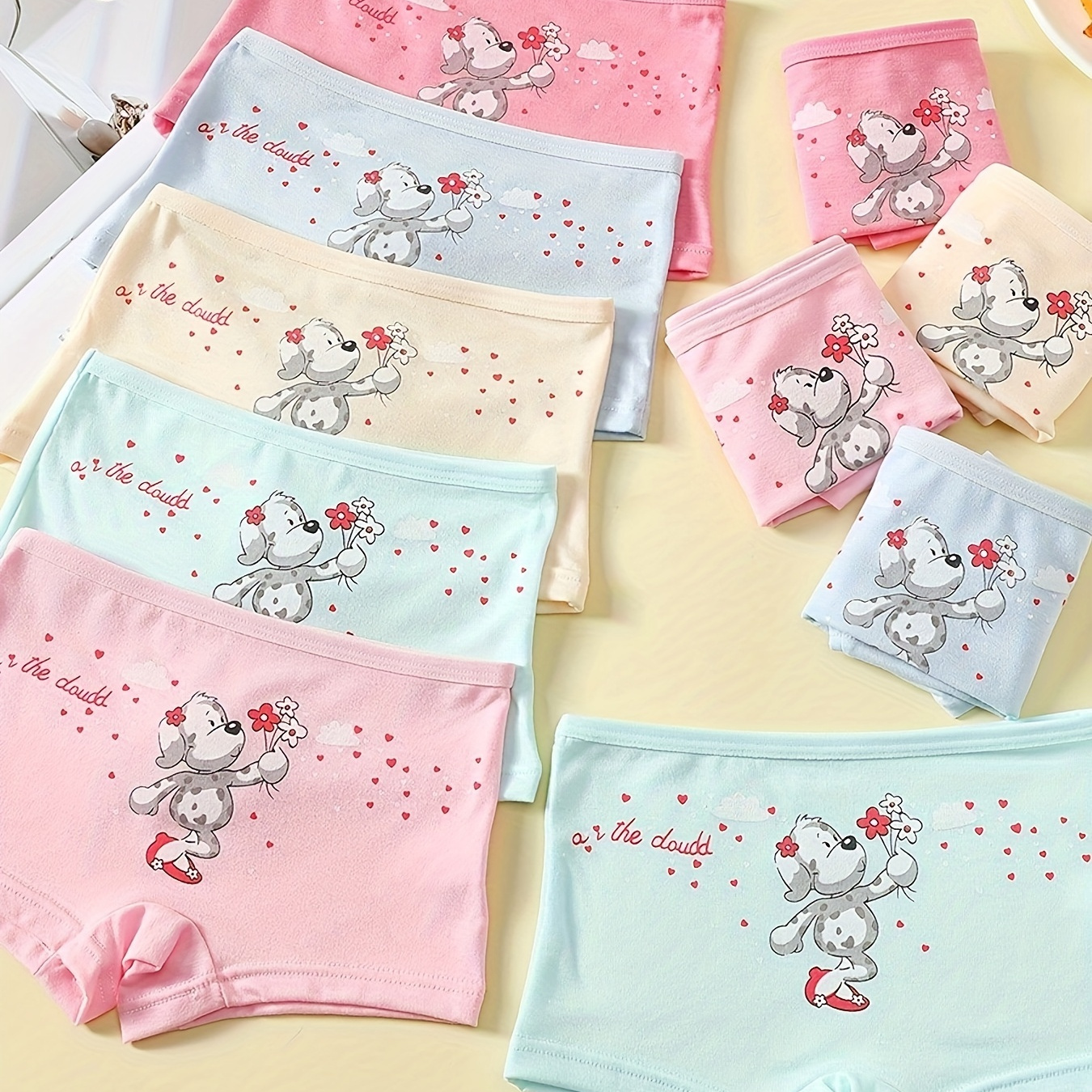 

Mixed Color 10 Pairs Cartoon Comfortable Soft Puppy Girls Boxer Briefs, Comfy Essential New Boxer For Daily Wear