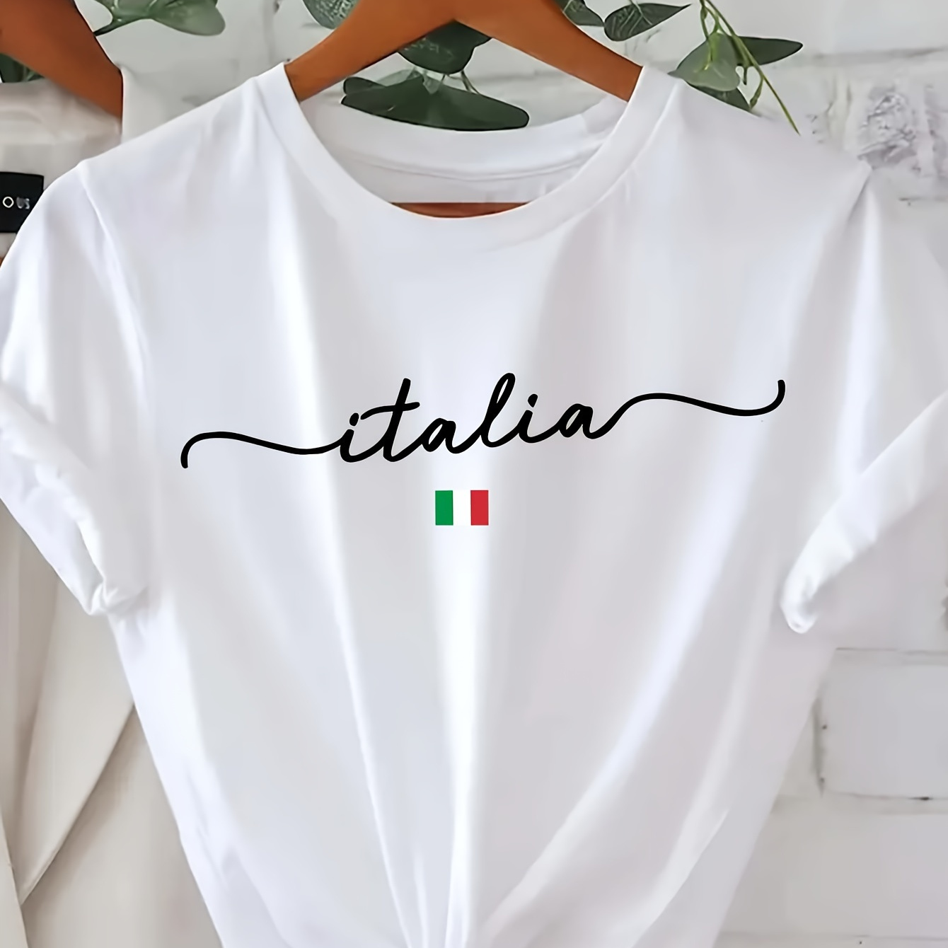 

Plus Size Italia Print T-shirt, Casual Crew Neck Short Sleeve T-shirt, Women's Plus Size clothing