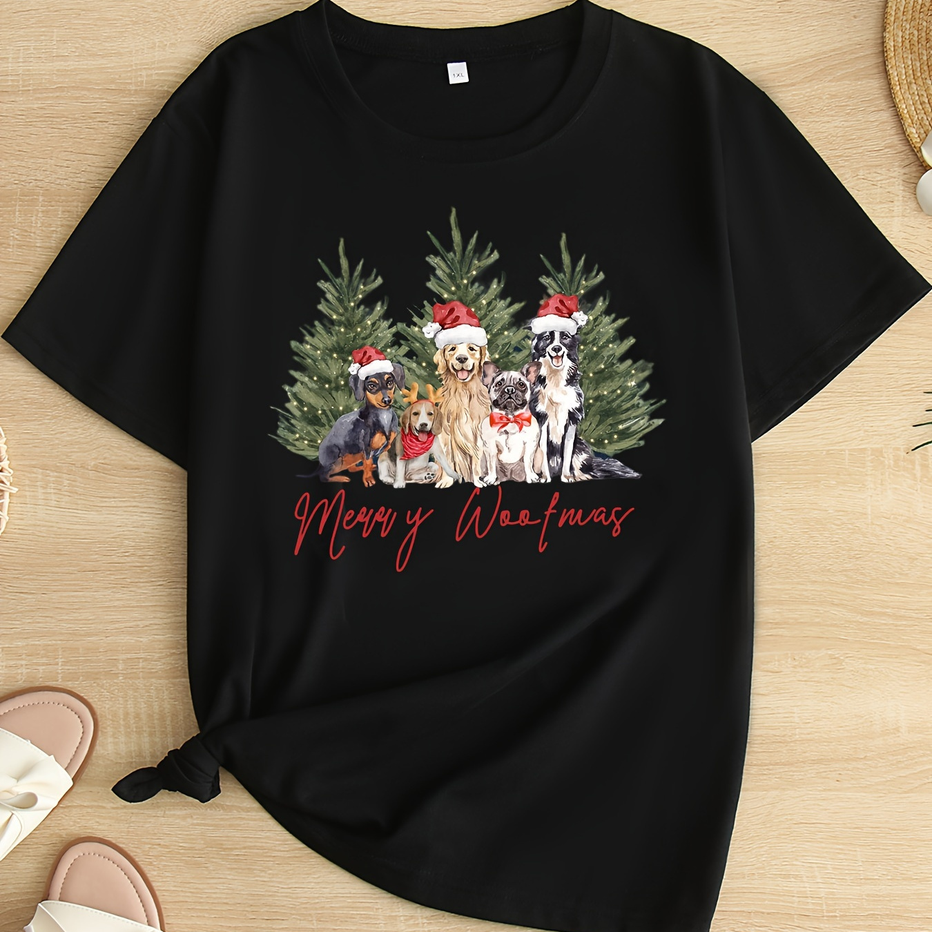 

Women's Plus Size Christmas T-shirt, Round Neck Short Sleeve, Festive Holiday Print, Casual Polyester Knit Top, Available In Sizes 1-8xl