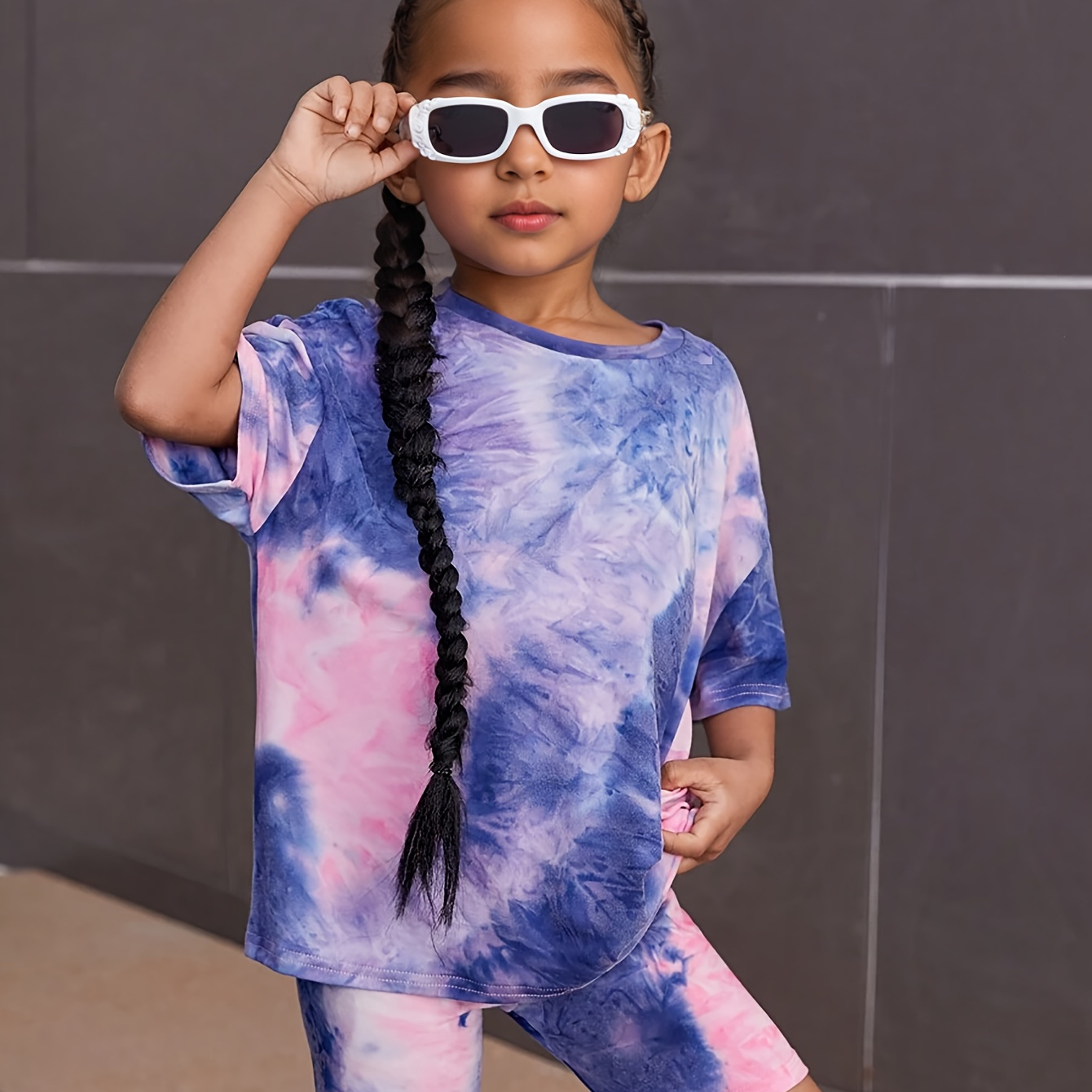 

2 Pcs Hipster Tie Dye Short Sleeve Tee + Shorts Girl's Co-ords Set, Comfy Casual Summer Outfit Clothes