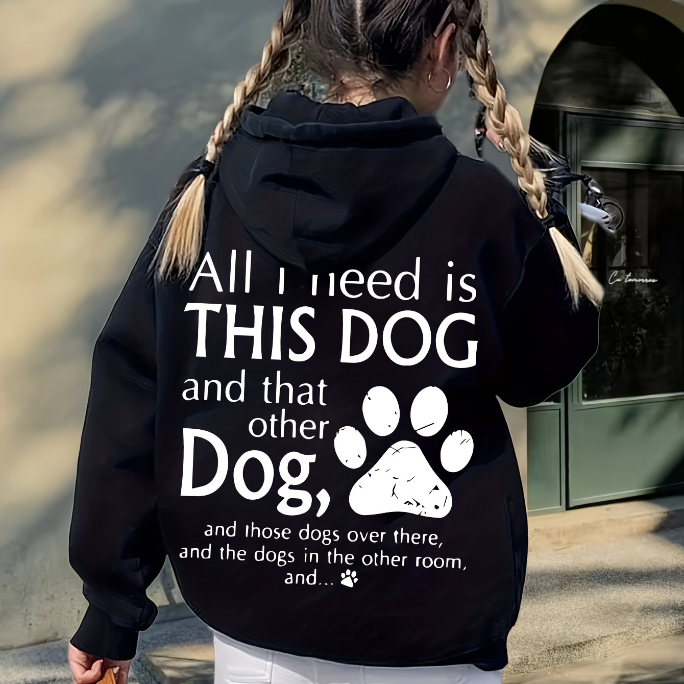 

Dog Paw Letter Print Kangaroo Pocket Hoodie, Casual Long Sleeve Drawstring Hooded Sweatshirt, Women's Clothing