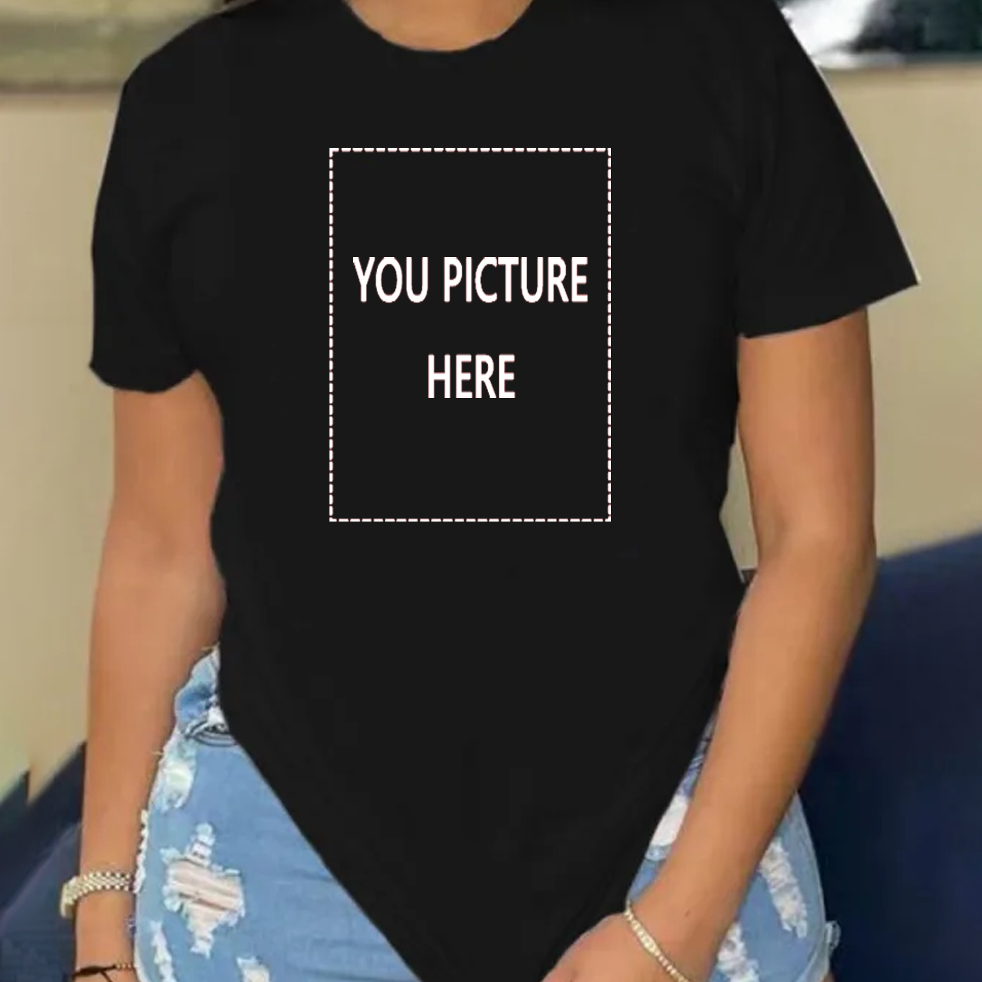 

Customized Picture Print T-shirt, Casual Short Sleeve Crew Neck T-shirt For , Women's Clothing