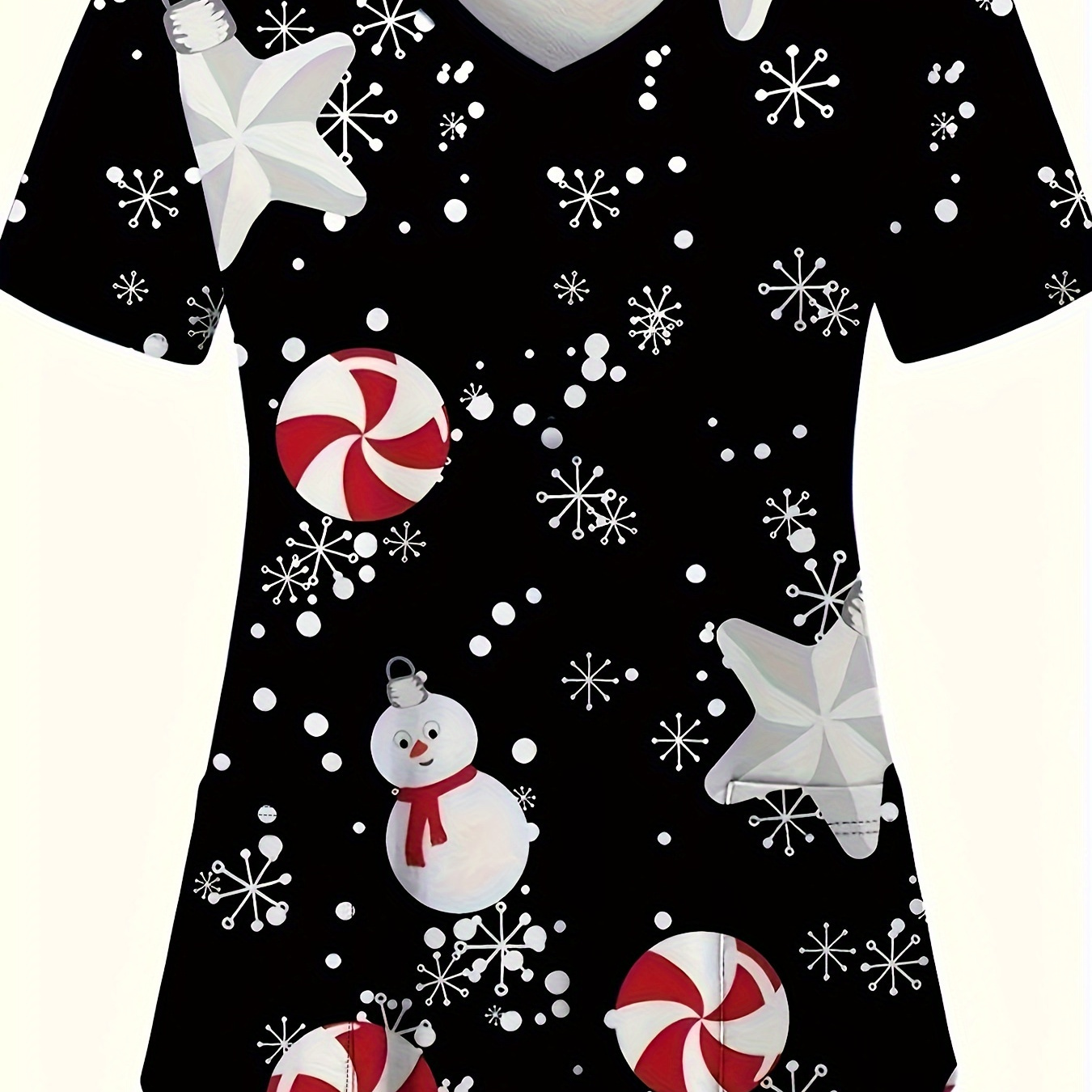 

Santa Claus Nurse Scrub Top, V-neck, Polyester, Machine Washable, Christmas Pattern - Ideal For Spring/summer/fall, Christmas, Nurse Top