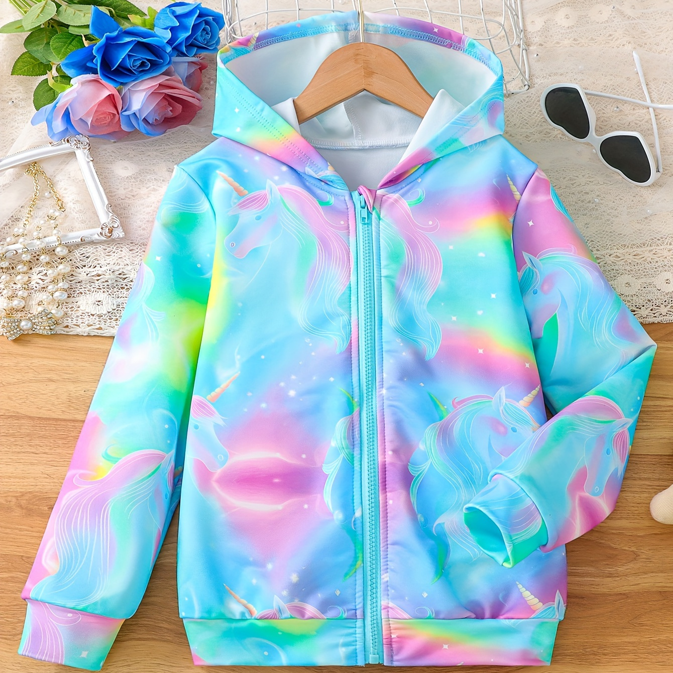 

Unicorn Tie-dye Hooded - , , And Washable Knit Outerwear Zip , For And Fall