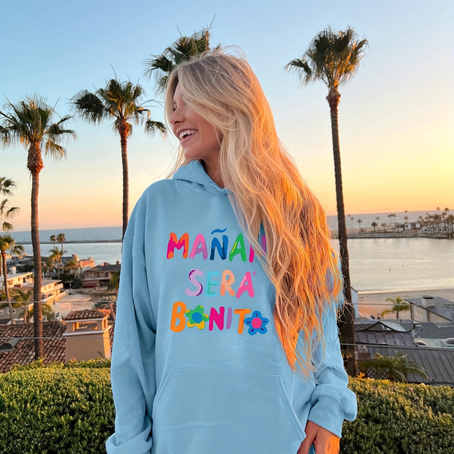 

Letter Print Hoodie, Long Sleeve Solid Casual Sweatshirt, Women's Clothing