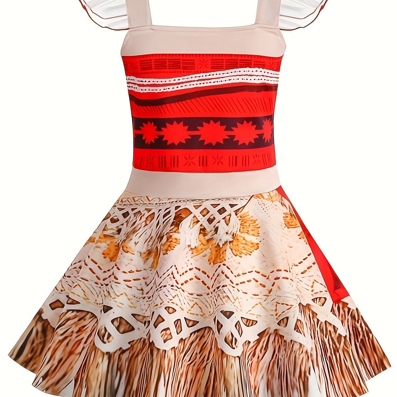 

Girls Cartoon Princess Dress, Mesh Flutter Sleeve Tribal Elements Pattern Dress Up Clothing For Party