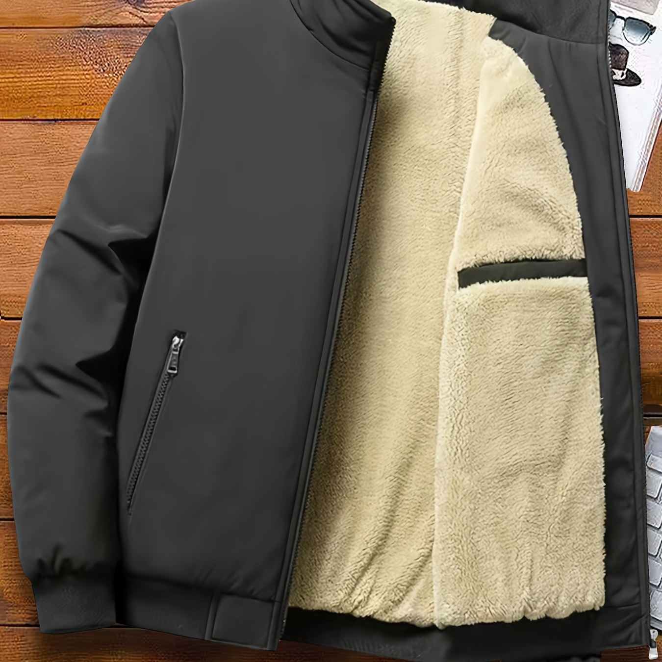 

1pc Manteau Chaud Épaissi Pour Hommes, Automne-hiver 2024, Style Décontracté, Col , Couleur Unie, Rembourrage En Fibre De Polyester, Tissu Non Extensible, Coupe Régulière Avec Poches, Veste Tissée