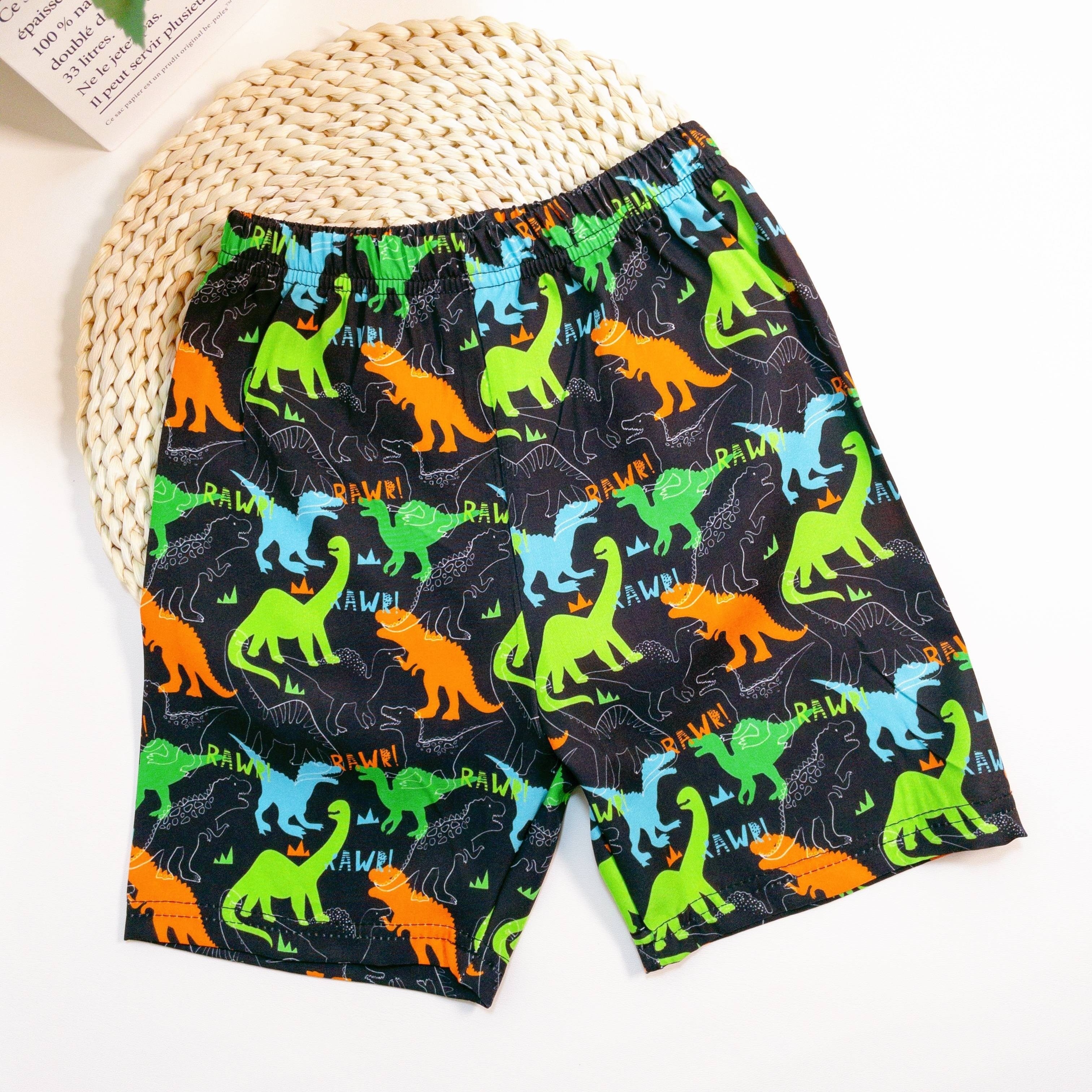 Boys Dinosaur And Letter Print Casual Shorts Comfortable Breathable For Vacation Beach Kids Summer Clothes