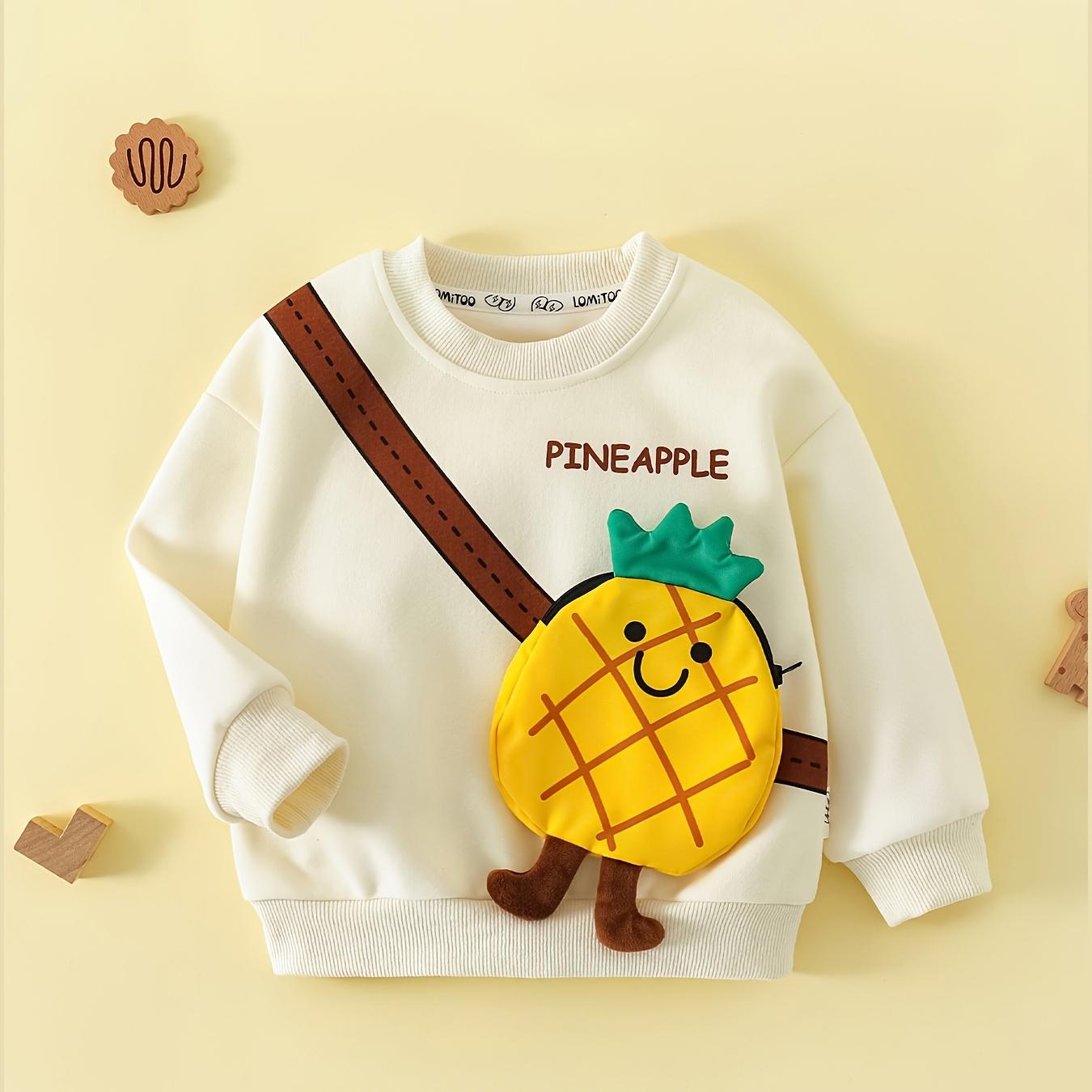 

Girls Cute & Stylish Long Sleeve Cartoon Fruit Bag Applique Cotton Sweatshirt For Spring & Fall