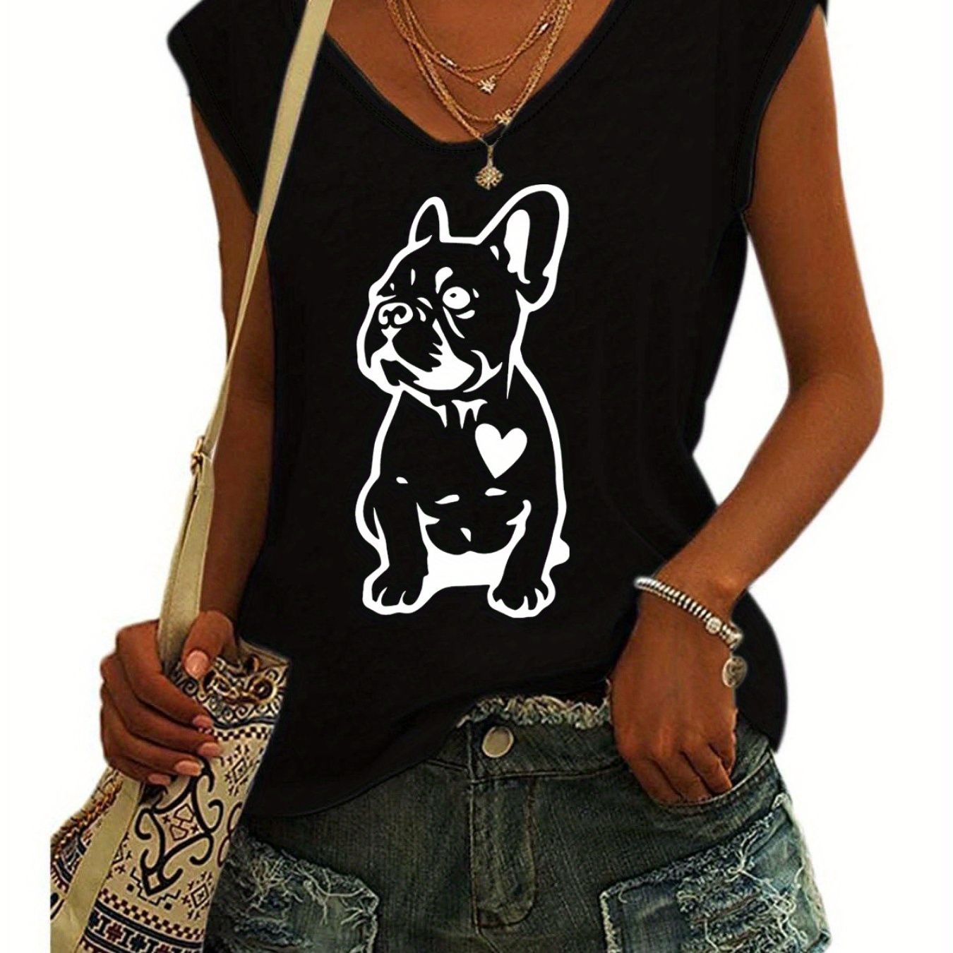 

Dog Graphic Print Tank Top, Sleeveless Casual Top For Summer & Spring, Women's Clothing