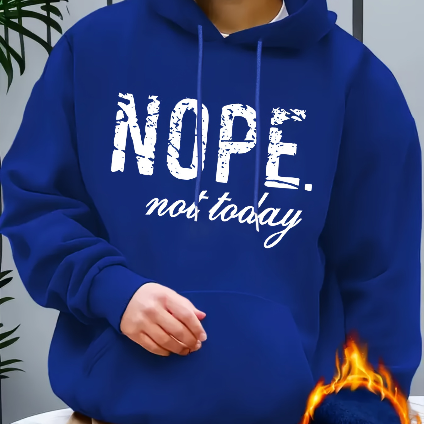 

Nope Not Today Print, Men's Casual And Cozy Hoodies, Trendy Warm Long Sleeve Pullover Hooded Sweatshirt, Casual Versatile Top, Gifts For Men