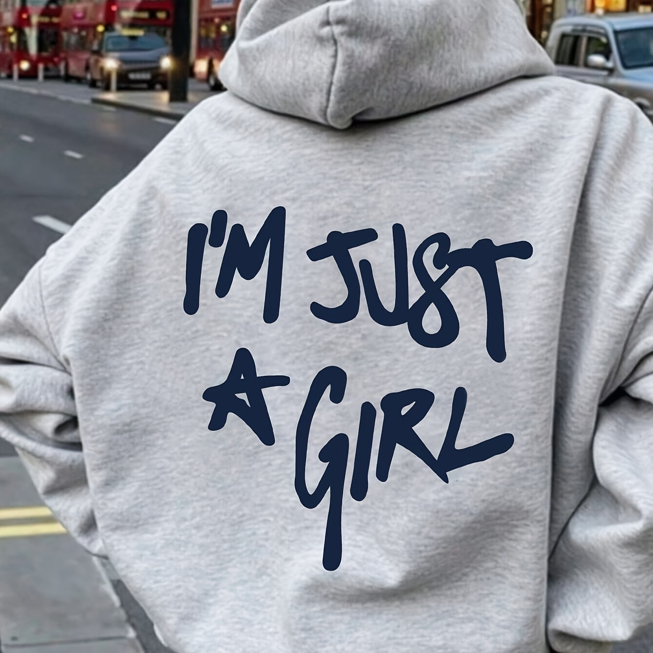 

1pc Women's Casual Polyester Hoodie With "i'm " Slogan Print, 100% Polyester Knit Fabric, Hooded Sweatshirt With Drop Shoulder Design