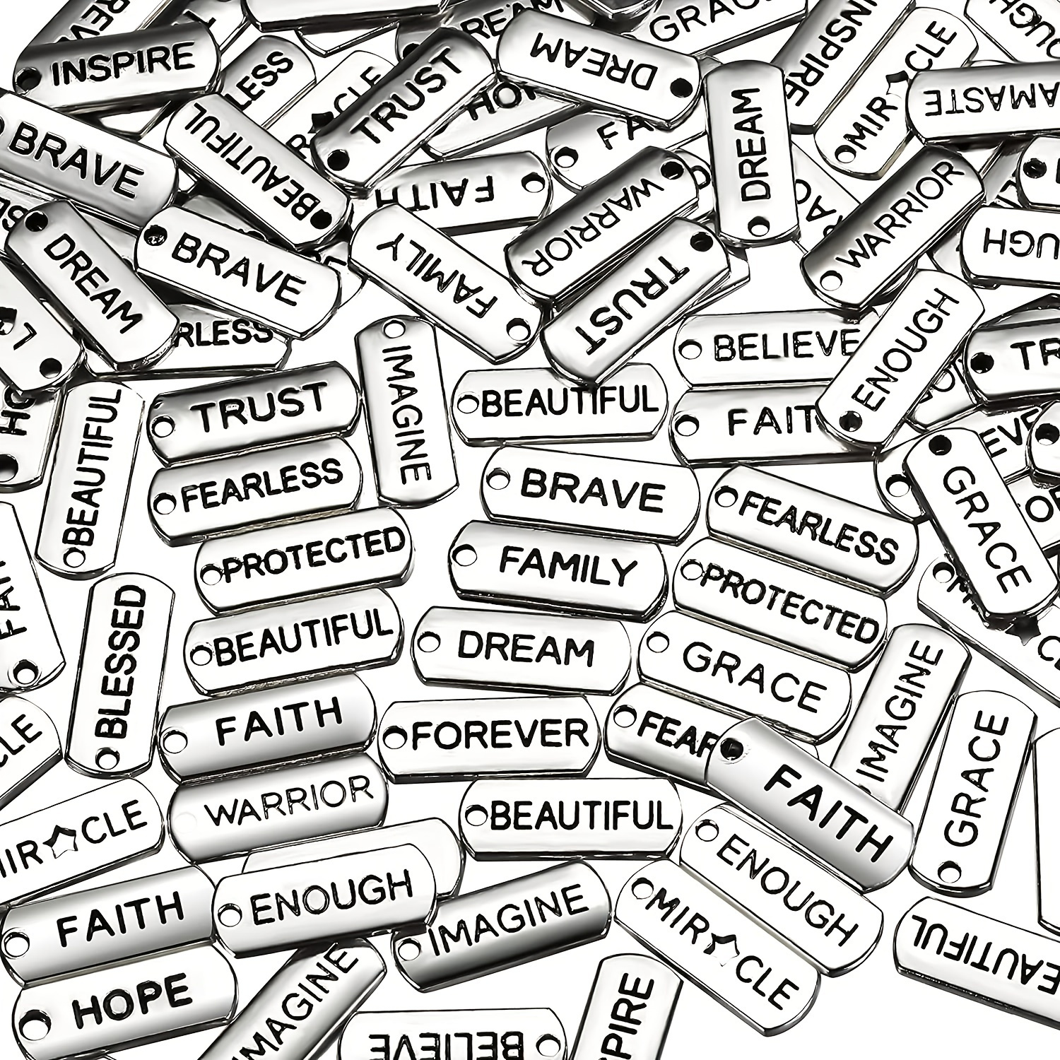 

80pcs Word Charms Pendants Engraved Motivational Charms Pendants Artificial Jewelry Making Accessories For Diy Necklaces Bracelets Key Chains