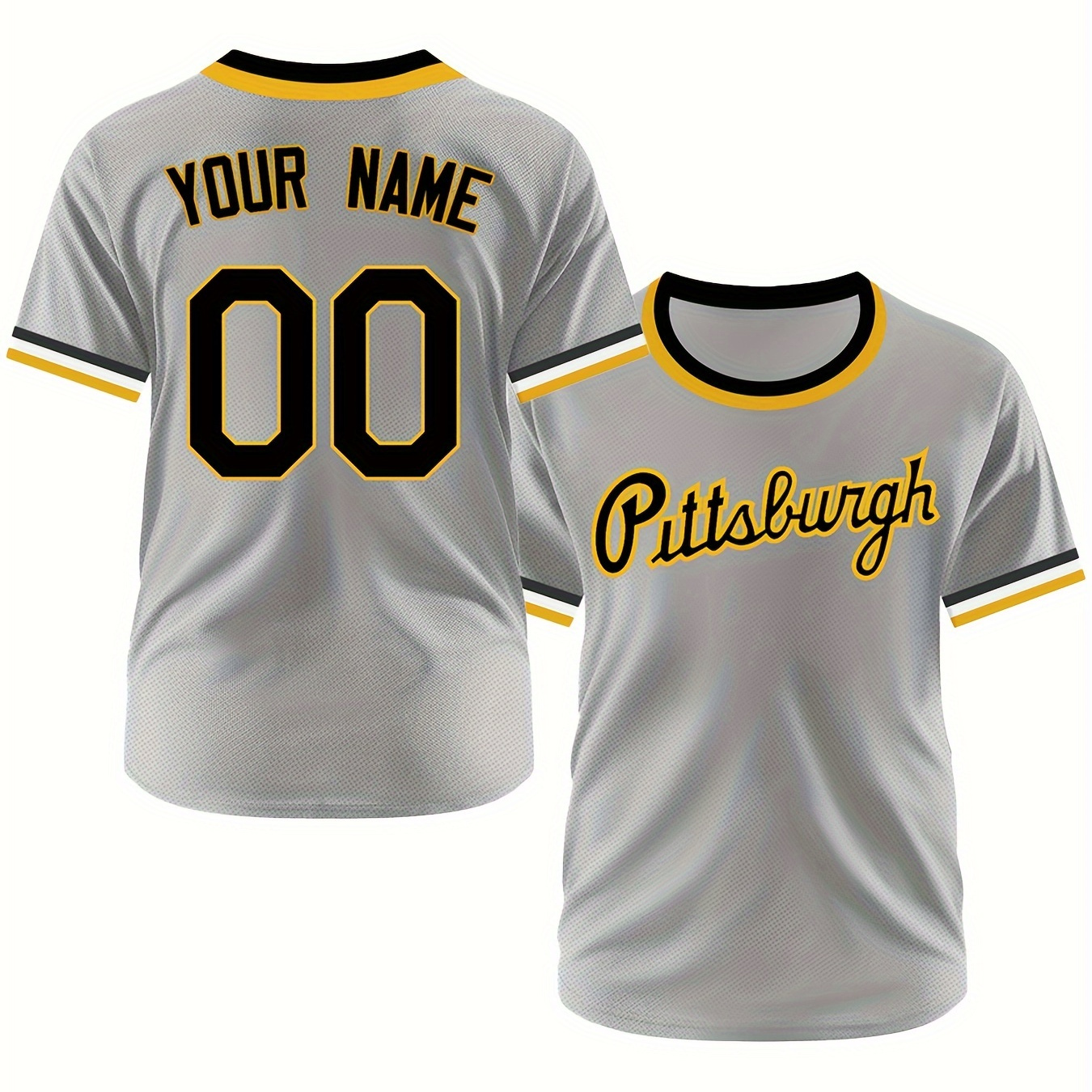 

Customized Name And Number Design, Men's Pittsburgh Embroidery Design Short Sleeve Loose Fit Round Neck Baseball Jersey, Sports Shirt For Team Training