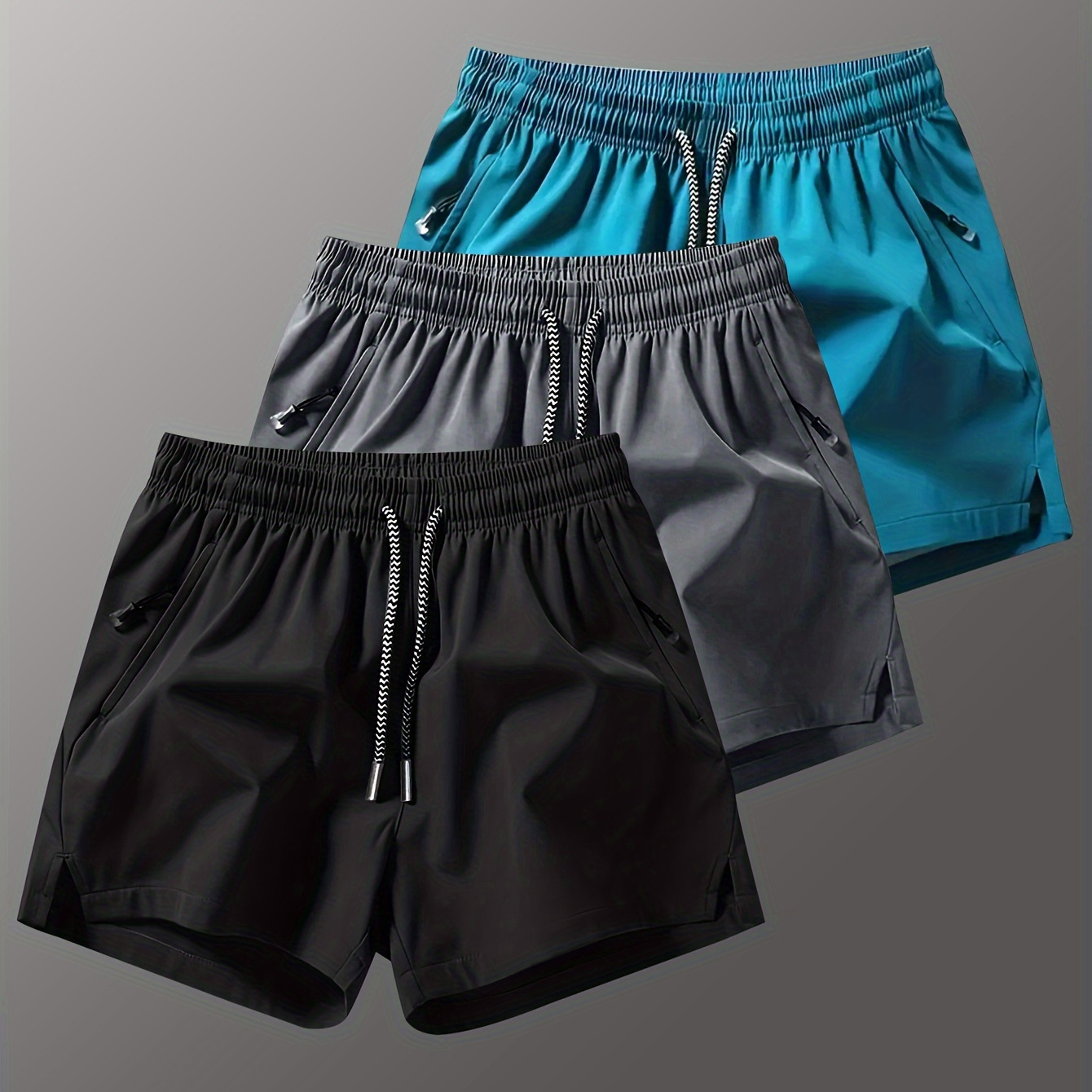 

-piece Men's Running Shorts With Slits, Fitness With Drawstring And Zipper Pockets, Beach Pants