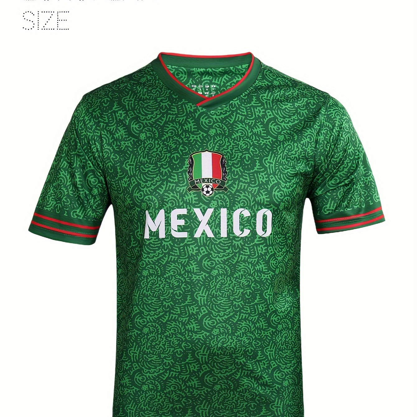 メキシコのVネック半袖サッカーTシャツ、スポーツファンのサッカージャージ、女性用アクティブウェアのグラフィック