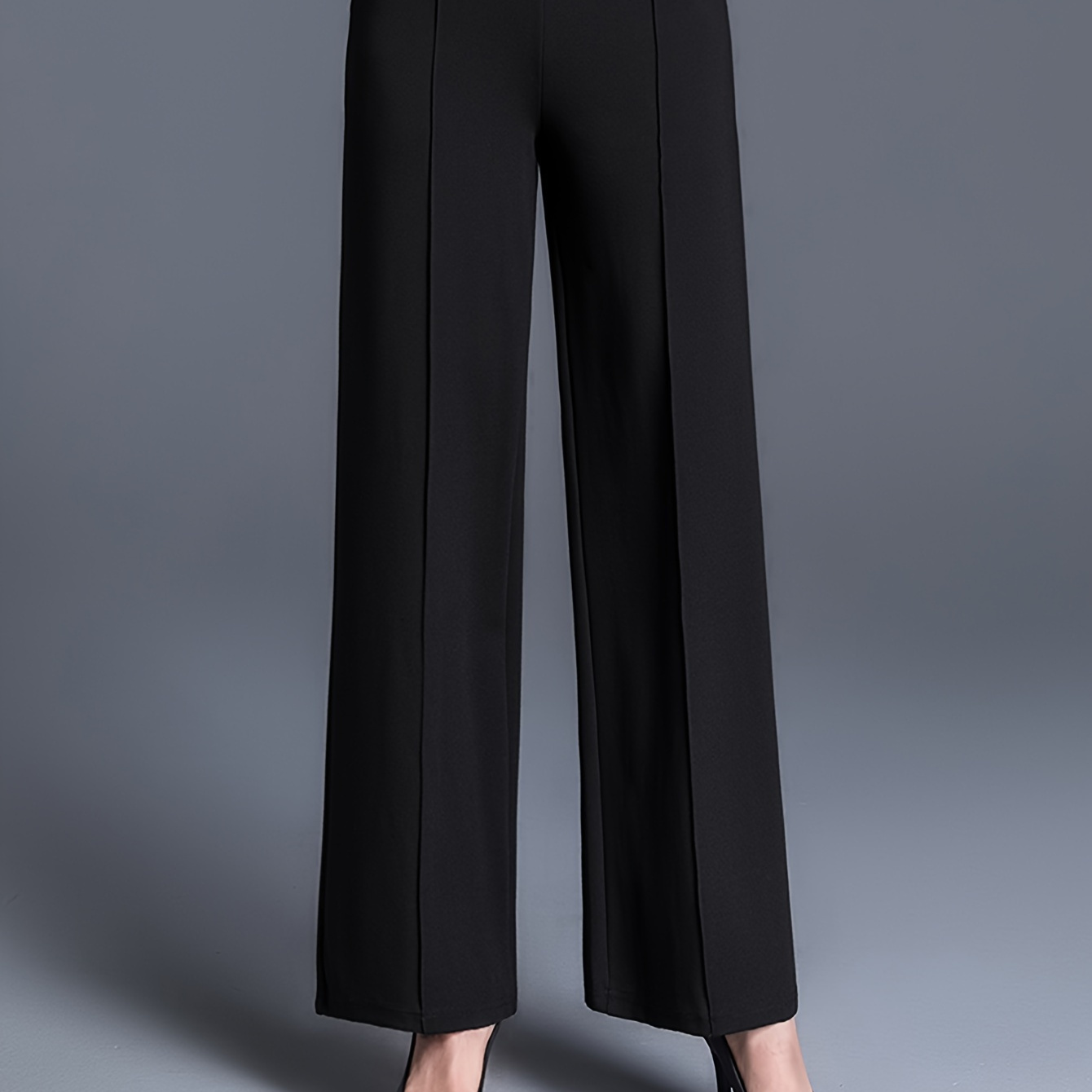 

Elegant Polyester Wide-leg Pants For Women - Solid Color, Waist, , Knit Fabric,