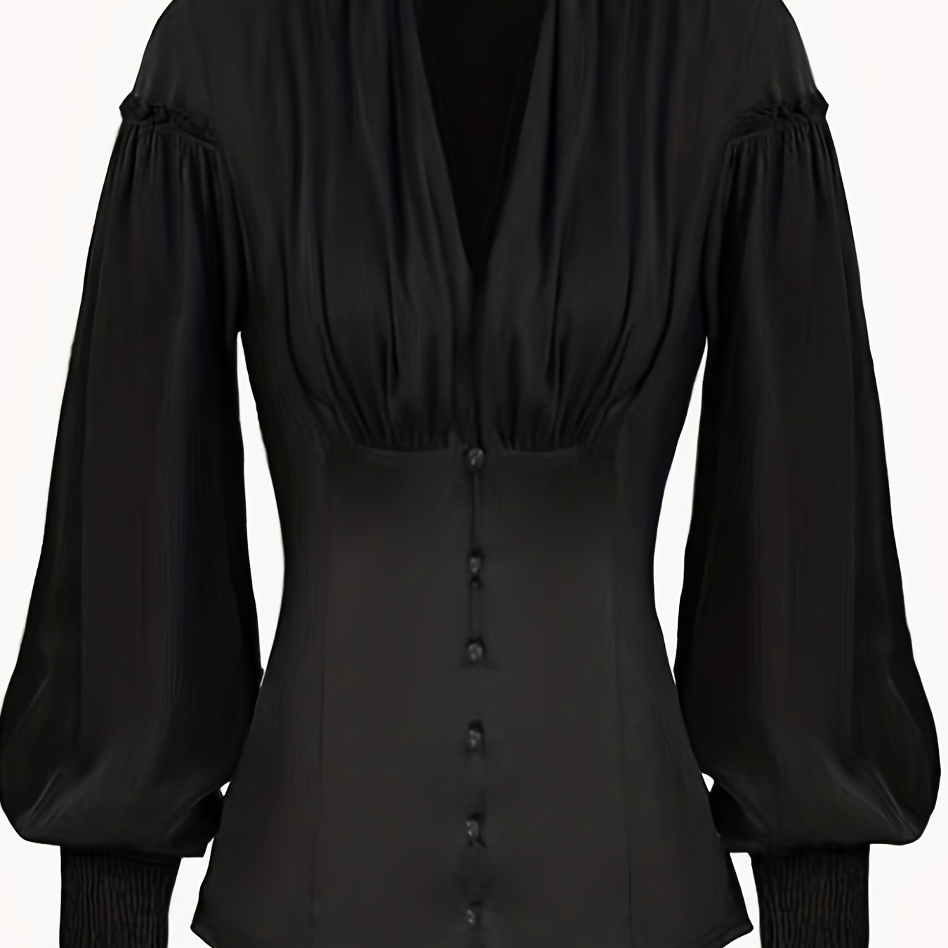 

Ruched V Neck Tunic Blouse, Stylish Shirred Lantern Sleeve Victorian Blouse, Women's Clothing