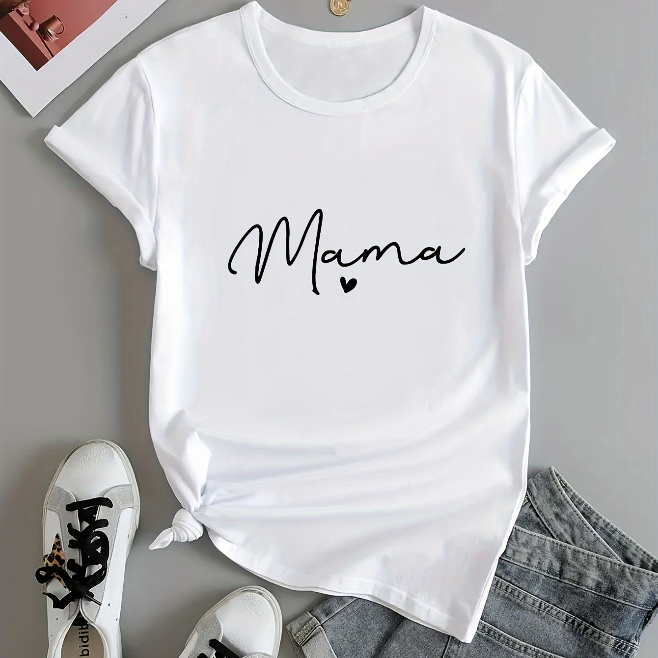 

Mama Letter Print T-shirt, Casual Crew Neck Short Sleeve Top For Spring & Summer, Women's Clothing
