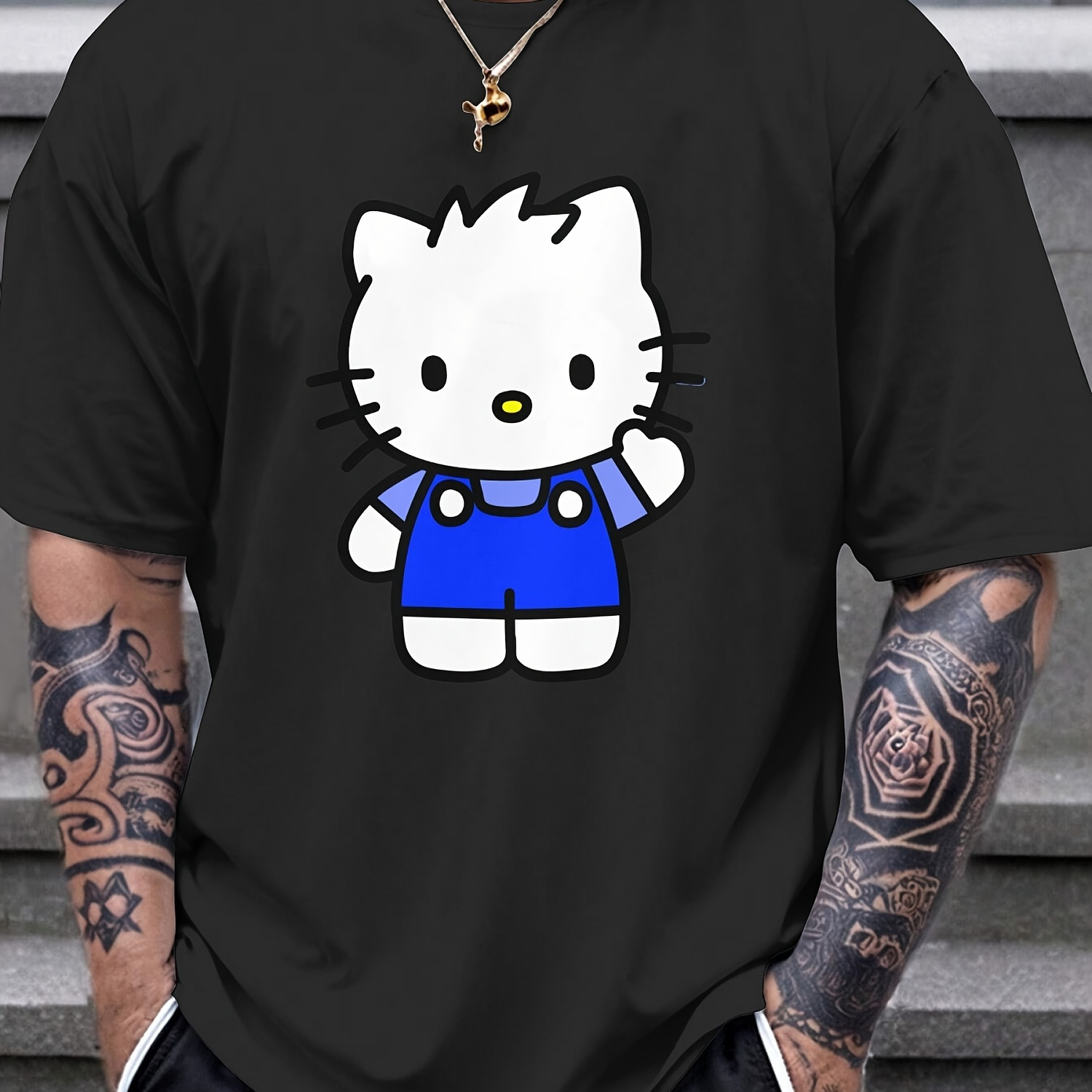 

Hello Kitty Cute T-shirt Men's Pure Cotton Single-sided Printed Round Neck (sanrio Official Authorization)