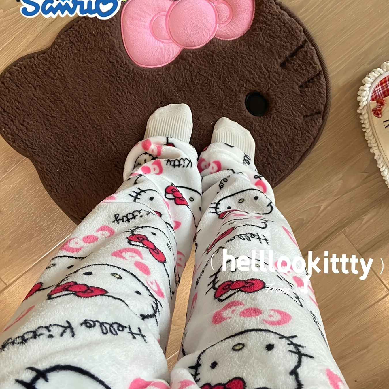 

Cartoon Hellokitty And Winter Flannel Soft Glutinous Warm Long Pajama Pants Ladies And Men's Autumn And Winter Fluff Comfortable Casual Home Parent Pants, Walking Out And Out Of Versatile Pants