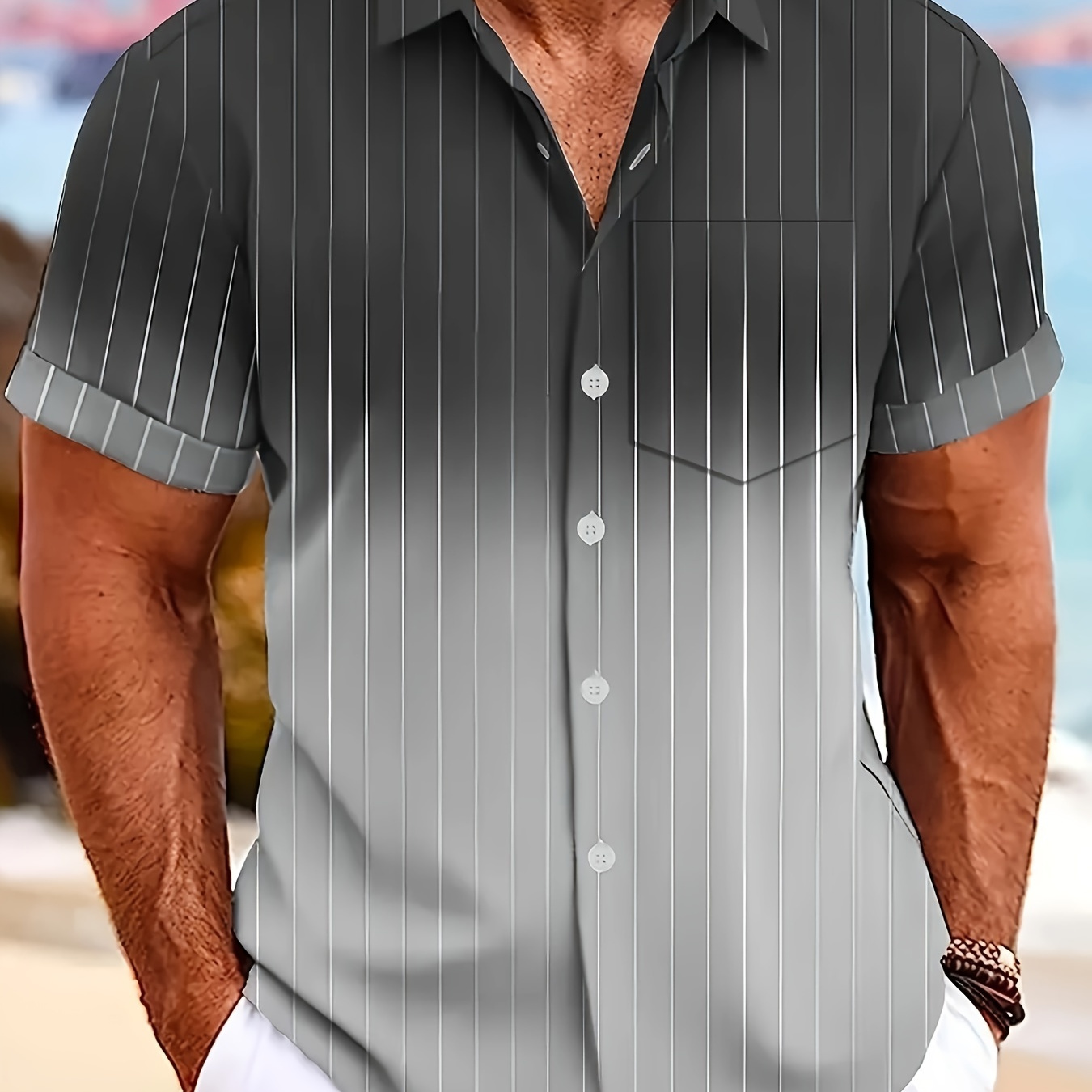 

Plus Size Men's Gradient Color Stripes Graphic Print Shirt For Summer