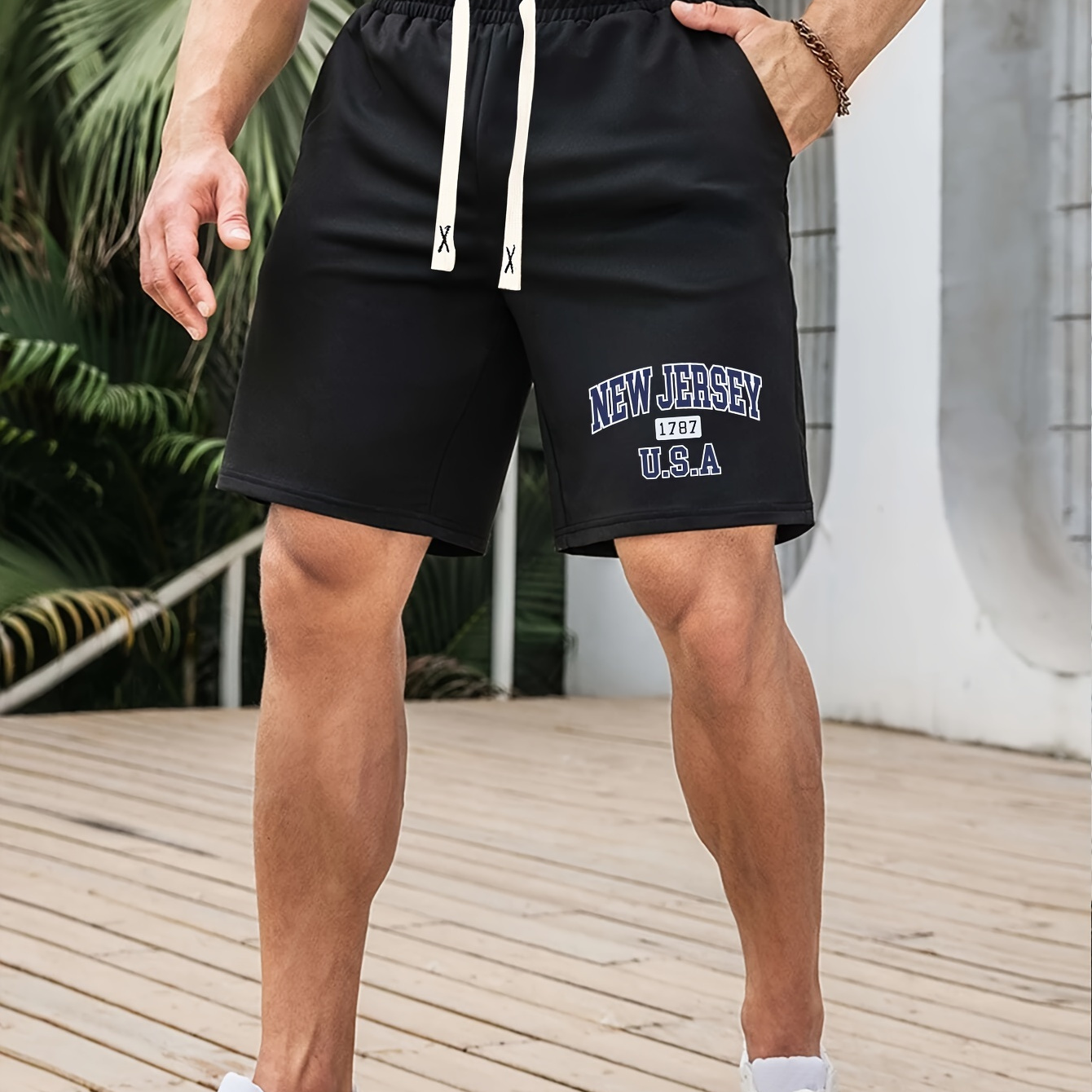 

New Jersey Print, Men's Drawstring Pants, Loose Casual Waist Simple Style Comfy Shorts For Spring Summer Outdoor Fitness Cycling Climbing Mountain Holiday Daily Commute Dates