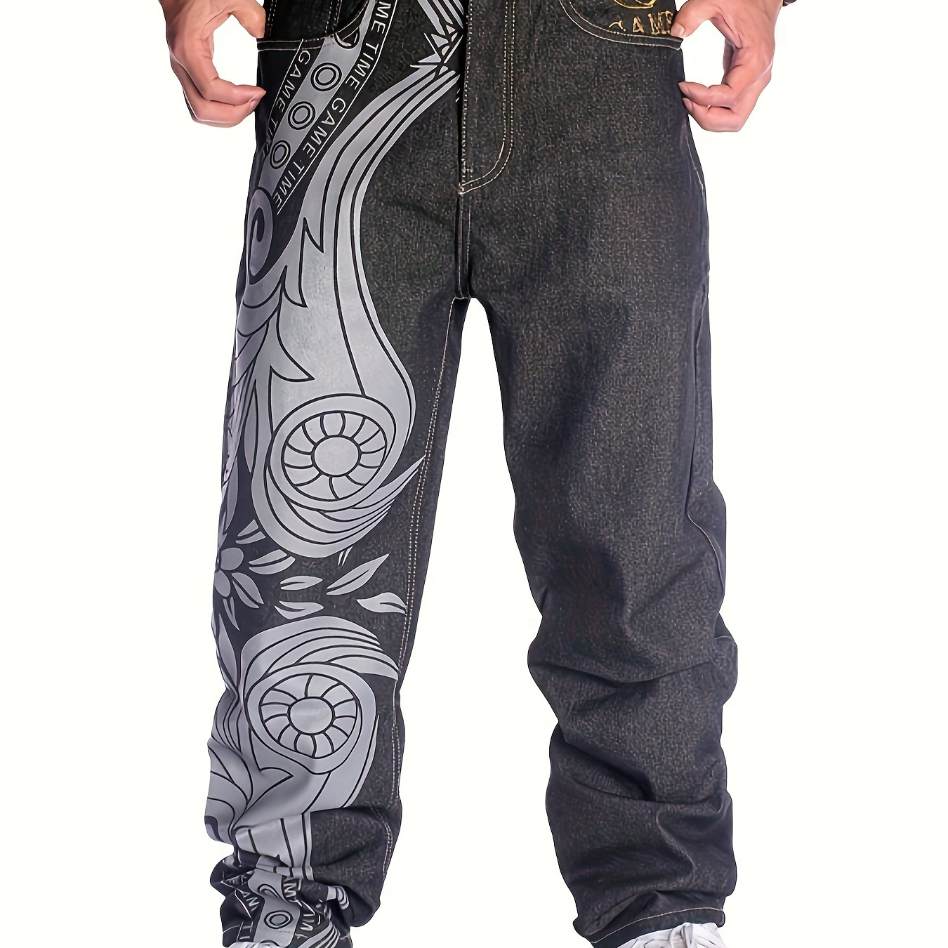 

Men's Casual Jeans, Original , Hip-hop Loose Print Embroidered Denim Pants, Personalized Street Dance Skateboarding Long Pants