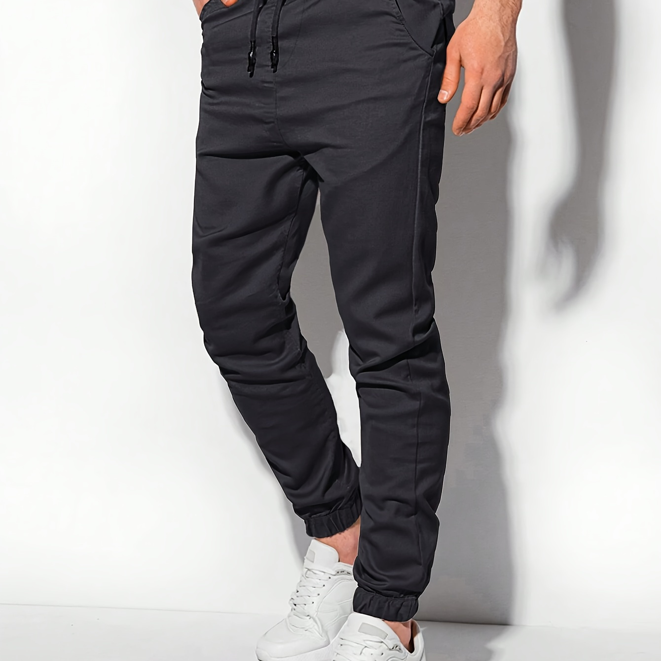 

Solid Color Regular Fit And Cuffed Sports Pants With Drawstring And Pockets, And Comfy Trousers For Men's Outdoors Sports Wear