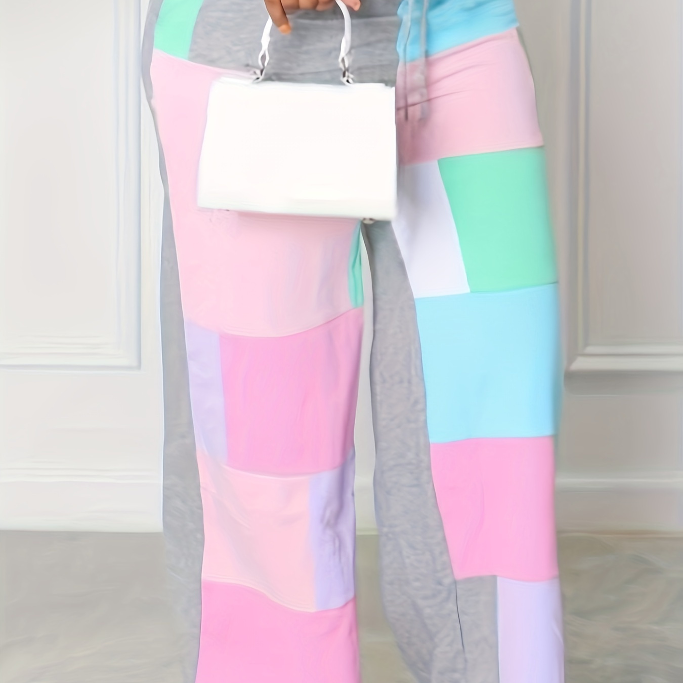 Plus Size Casual Pants Women's Plus Newspaper Pattern Waist Temu