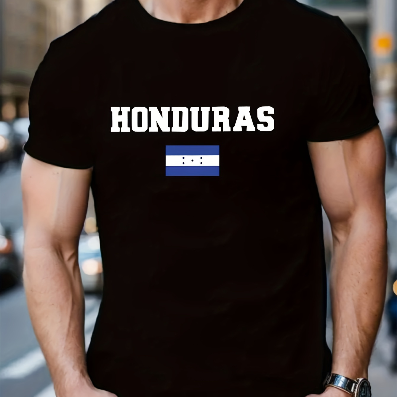 

Flag Of Honduras Print Men's Fashion Comfy Breathable T-shirt, New Casual Round Neck Short Sleeve Tee For Spring Summer Men's Clothing