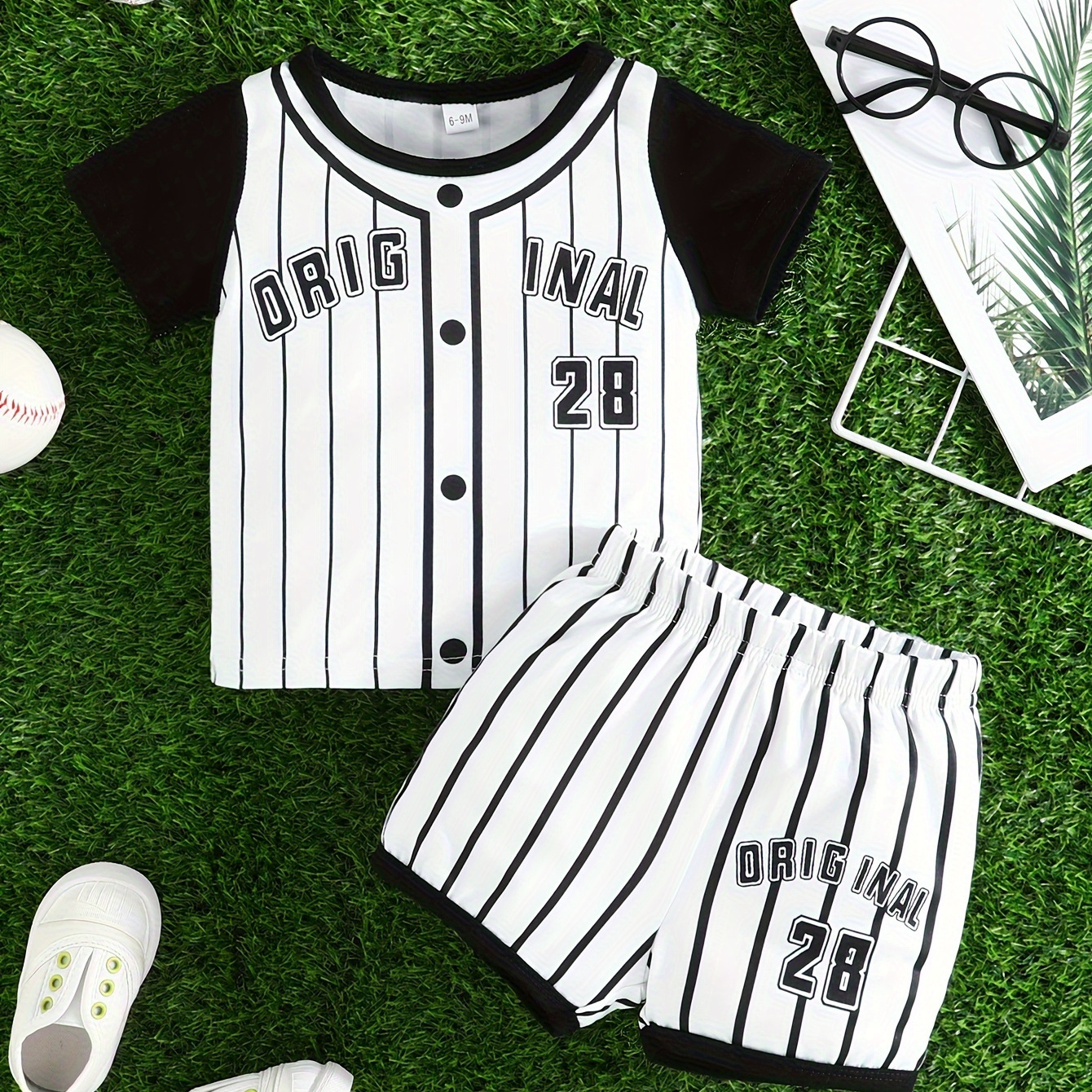 

2pcs Baby Boys Casual Short Sleeve Crew Neck Striped T-shirt & Shorts Set Clothes For Summer