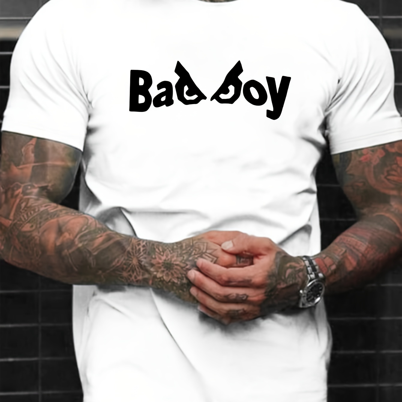 

Bad Boy Print Tee Shirt, Tees For Men, Casual Short Sleeve T-shirt For Summer