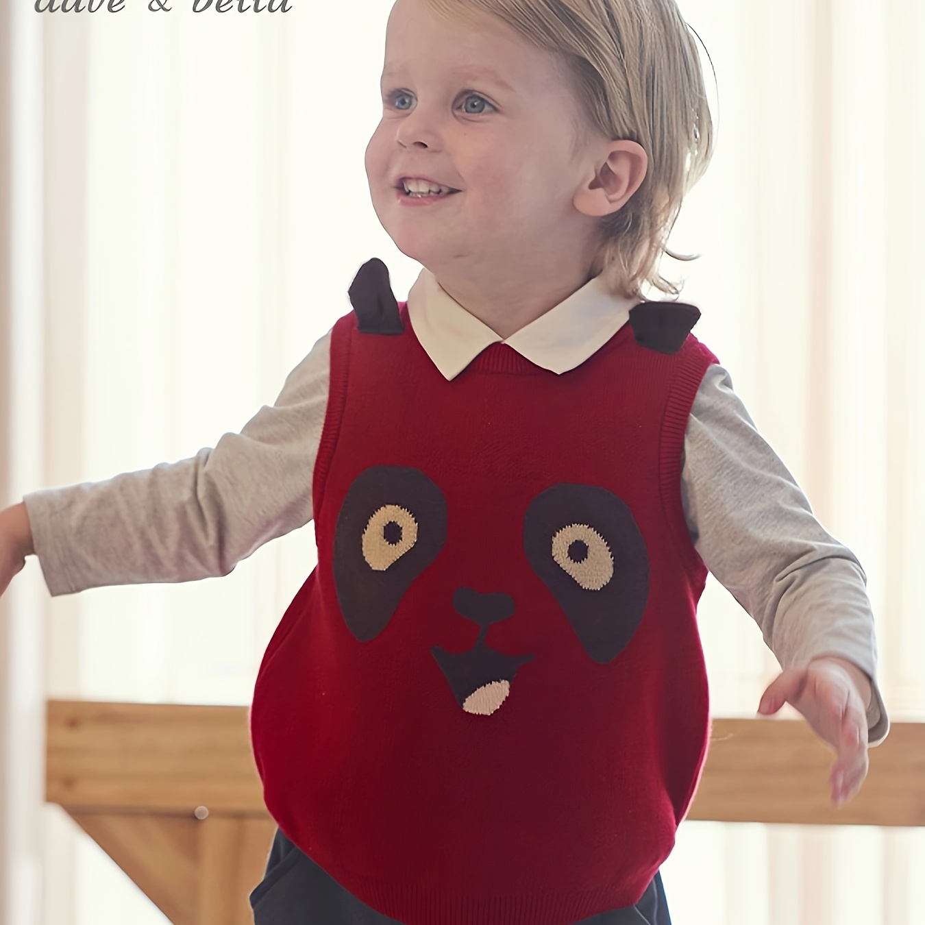 

Dave&bella Boys Girls Warm & Pattern Ears Decor Sleeveless Knit Cotton Vest For Spring & Fall