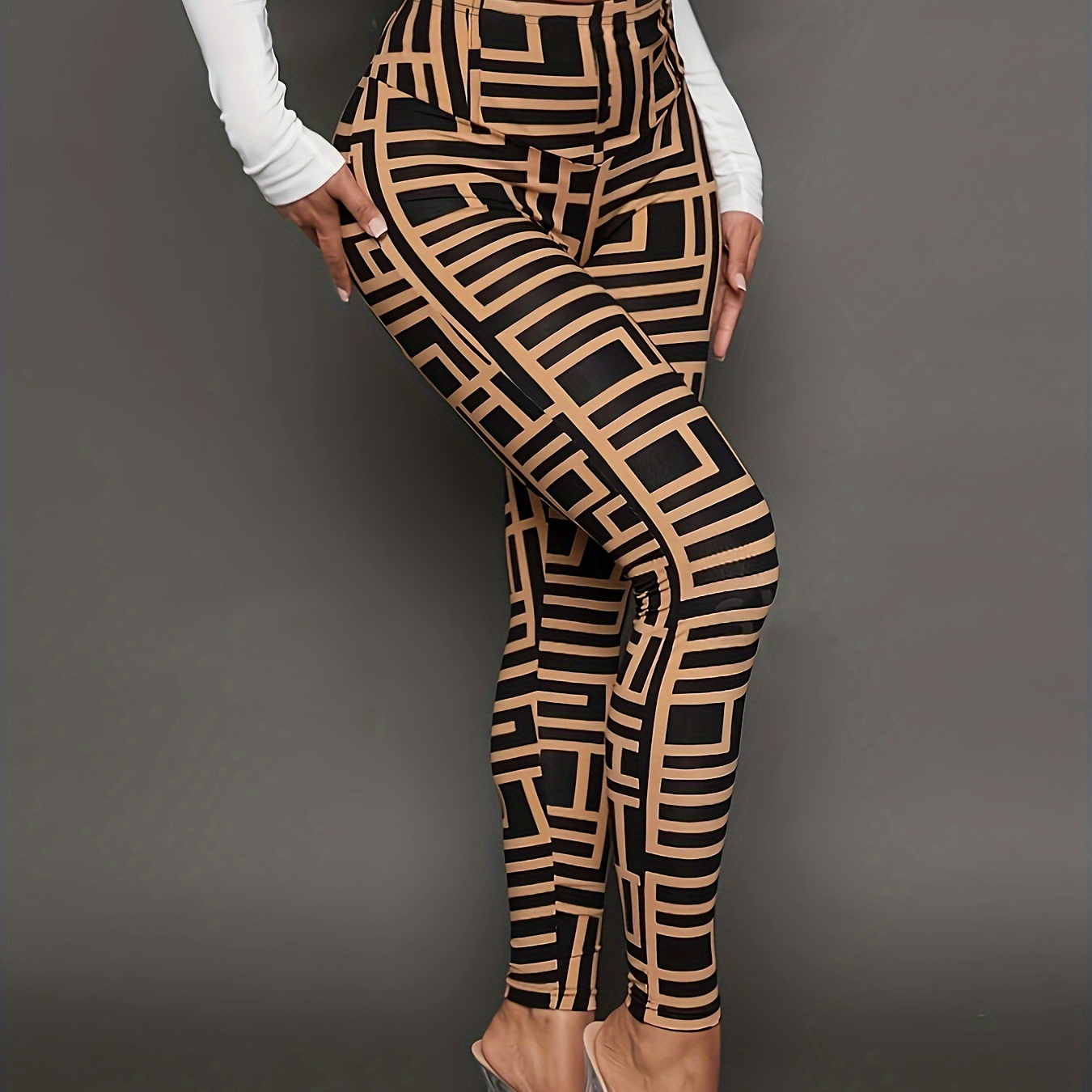 

Geo Print High Waist Leggings, Casual Skinny Stretchy Leggings For Every Day, Women's Clothing