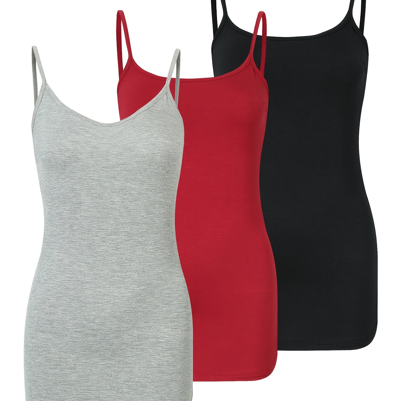 

3 Packs Solid Spaghetti Strap Top, Casual Sleeveless Cami Top For Summer, Women's Clothing