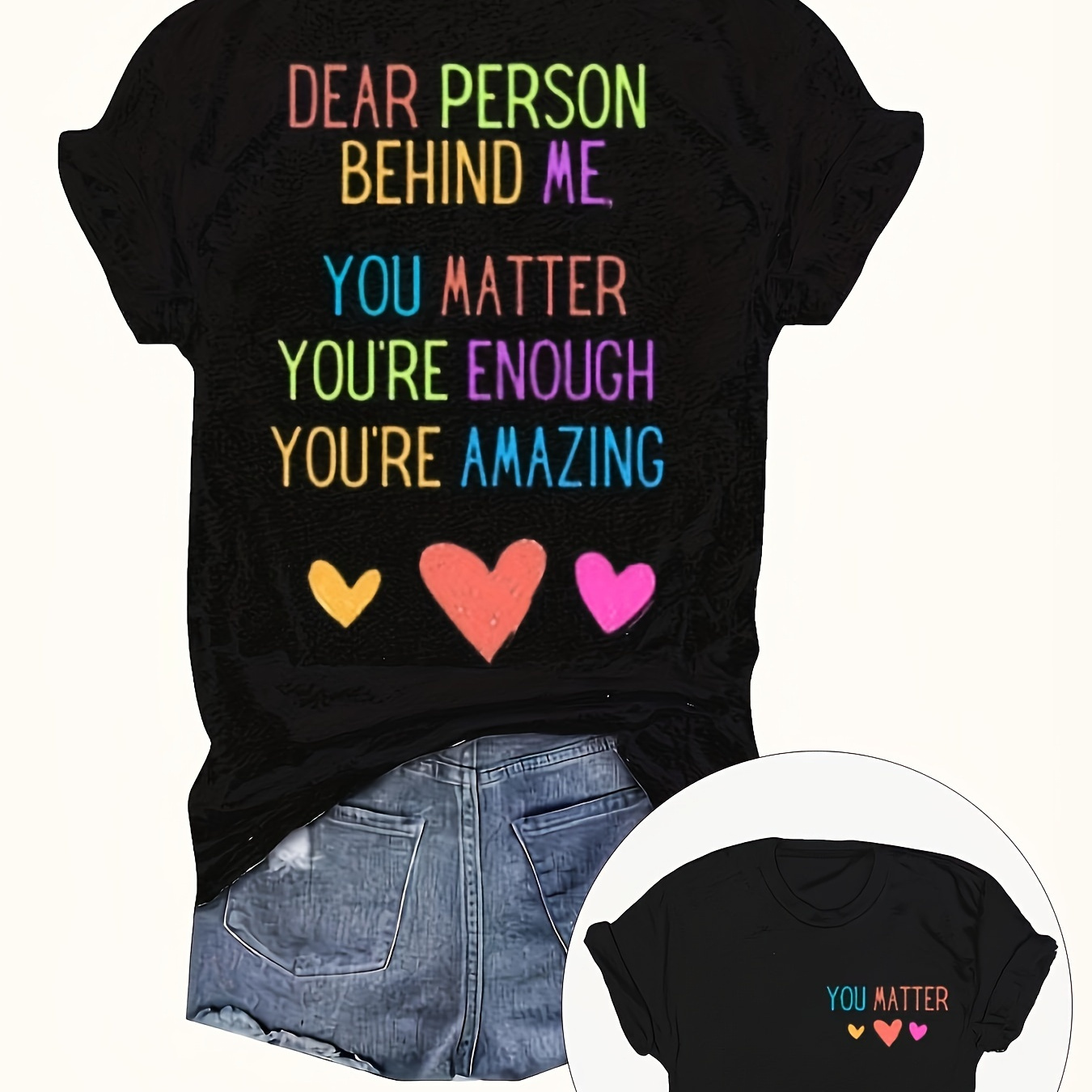 

you Matter" Heart Print T-shirt - Casual Short Sleeve Crew Neck Top For Spring & Summer - Women's Clothing