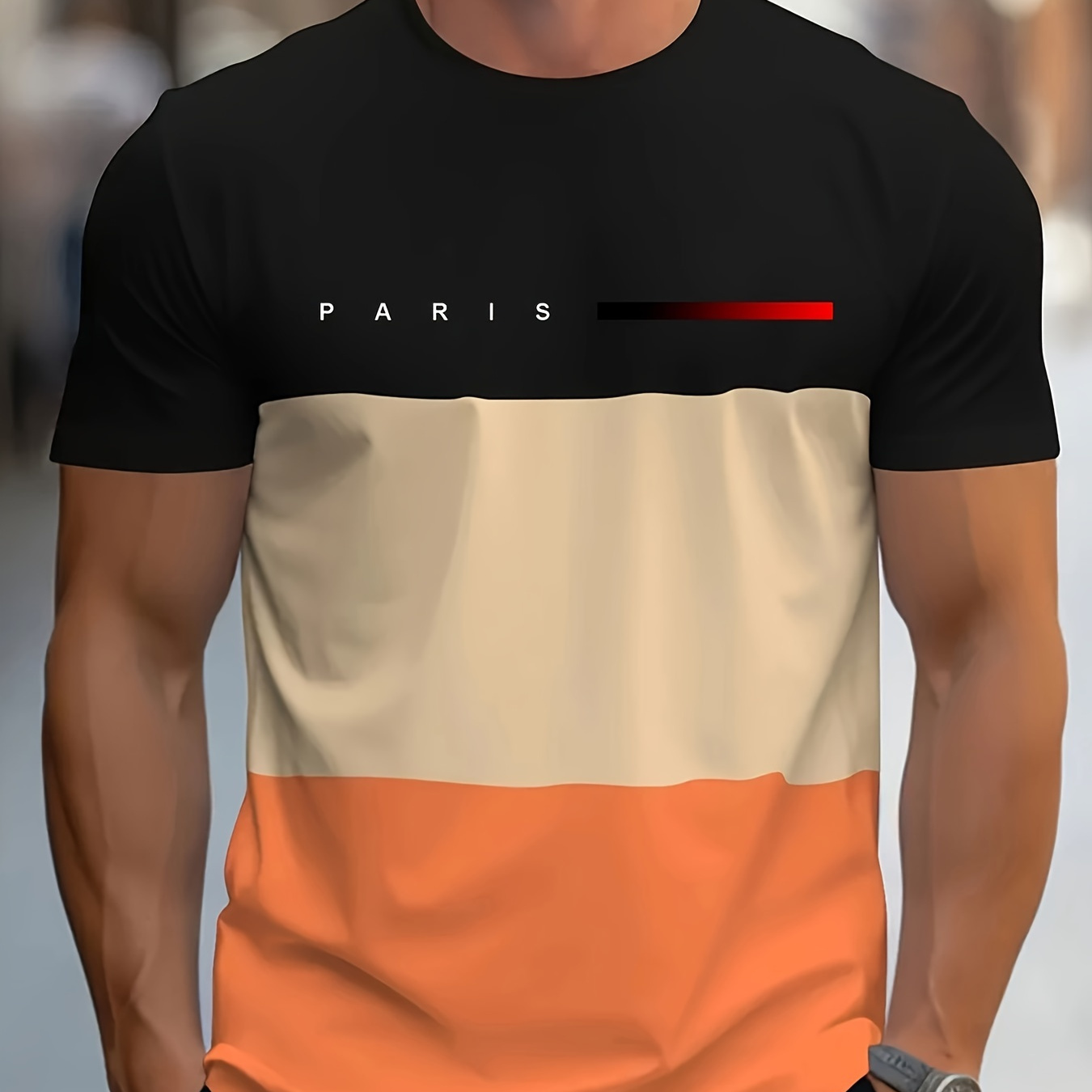 

T-Shirt Décontracté pour Homme avec Col Rond et Imprimé Paris, Haut en Polyester à Manches Courtes pour Activités Extérieures Printemps/Été, Tee Shirts