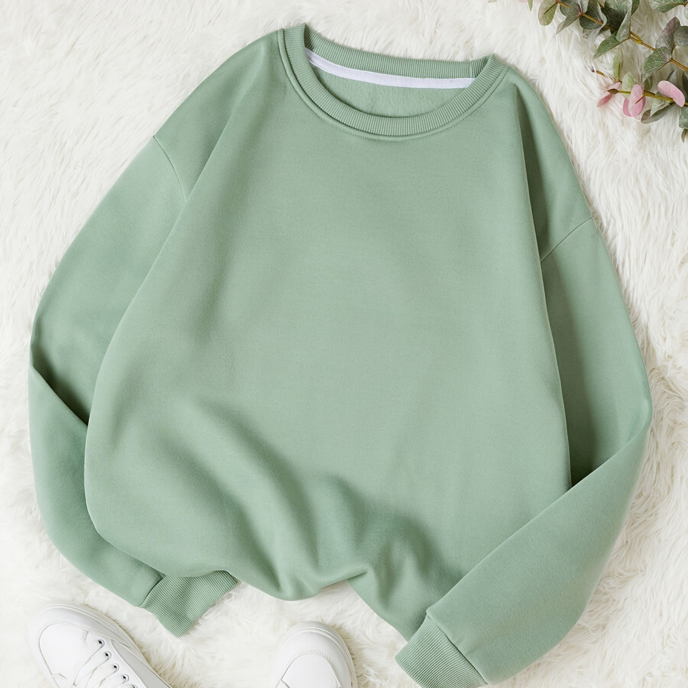 Sweat-shirt décontracté à manches longues bleu clair pour femme - Col rond doux, poignets côtelés, vêtements confortables pour l'automne/hiver, parfait pour une tenue décontractée, vêtements confortables | Sweat-shirt à col rond | Construction, sweat-shirt à capuche