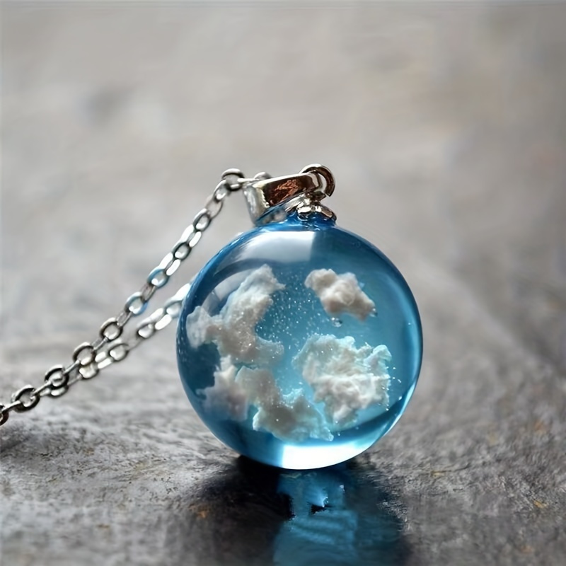 

Clear Sky & Clouds Round Globe Pendant Necklace For Men And Women