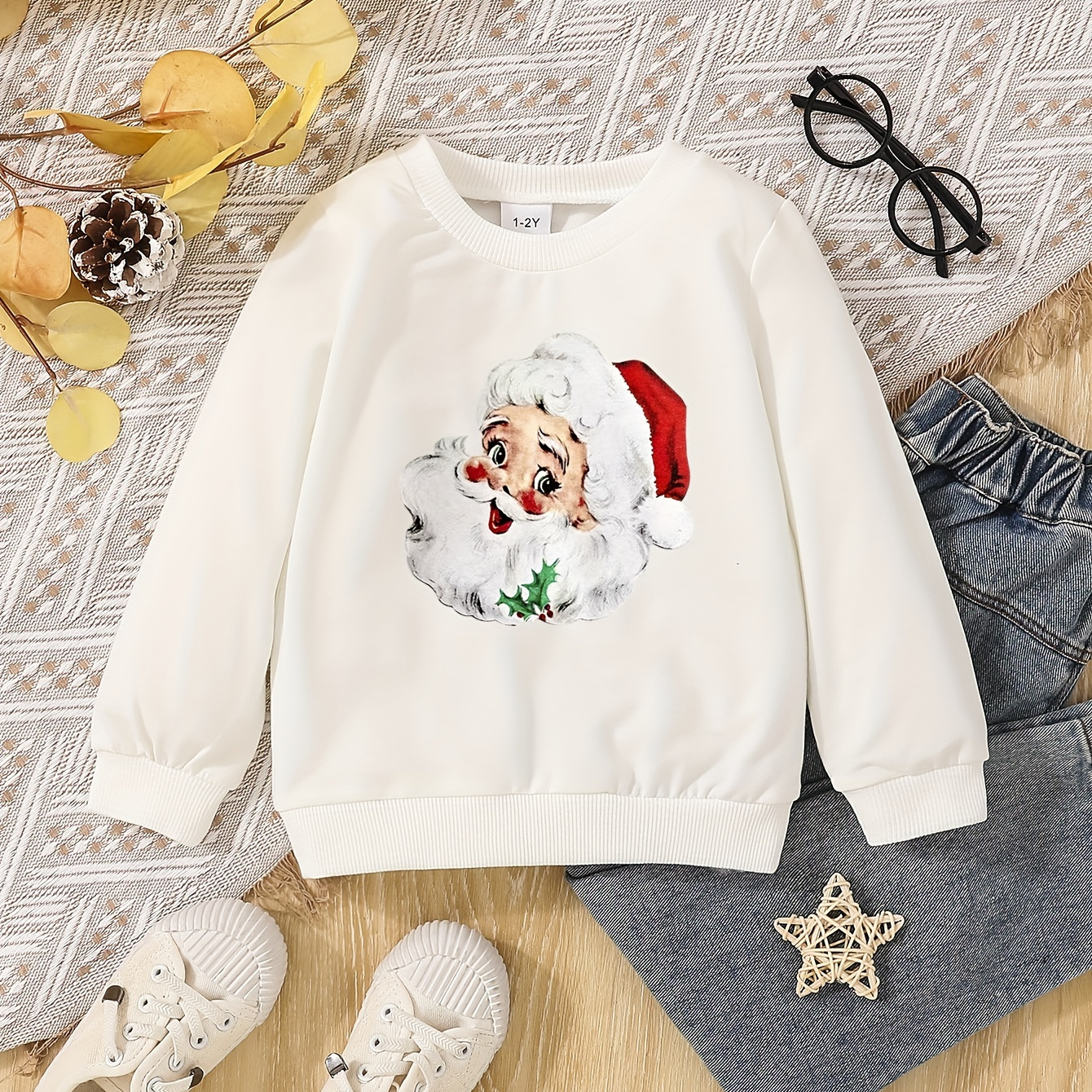 

Toddler Baby Girls Boys Cute Christmas Sweatshirt, Santa Claus Print Tops Long Sleeve Tee For Kids 1y-4y Festival Clothes