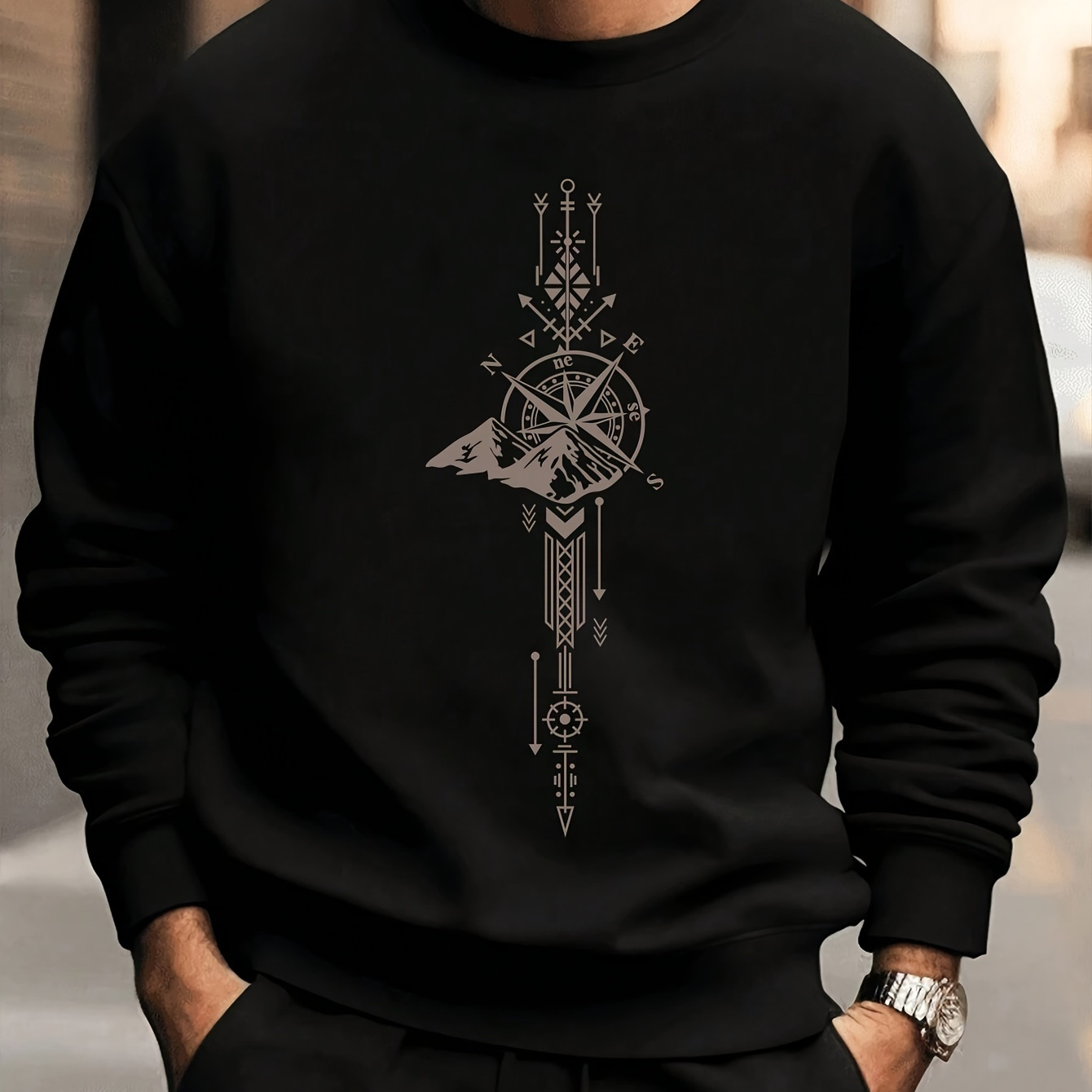 

Men's Round Neck Letter Print Fabric Sweatshirt