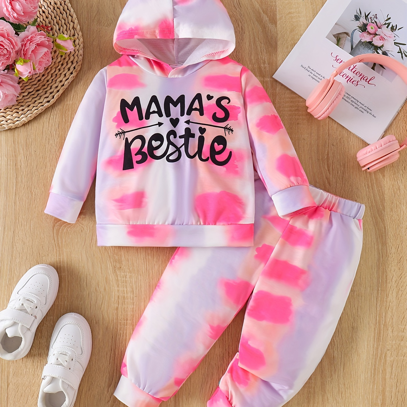 

P100829 Tie-dye Letter Print Hoodie + Pants Set