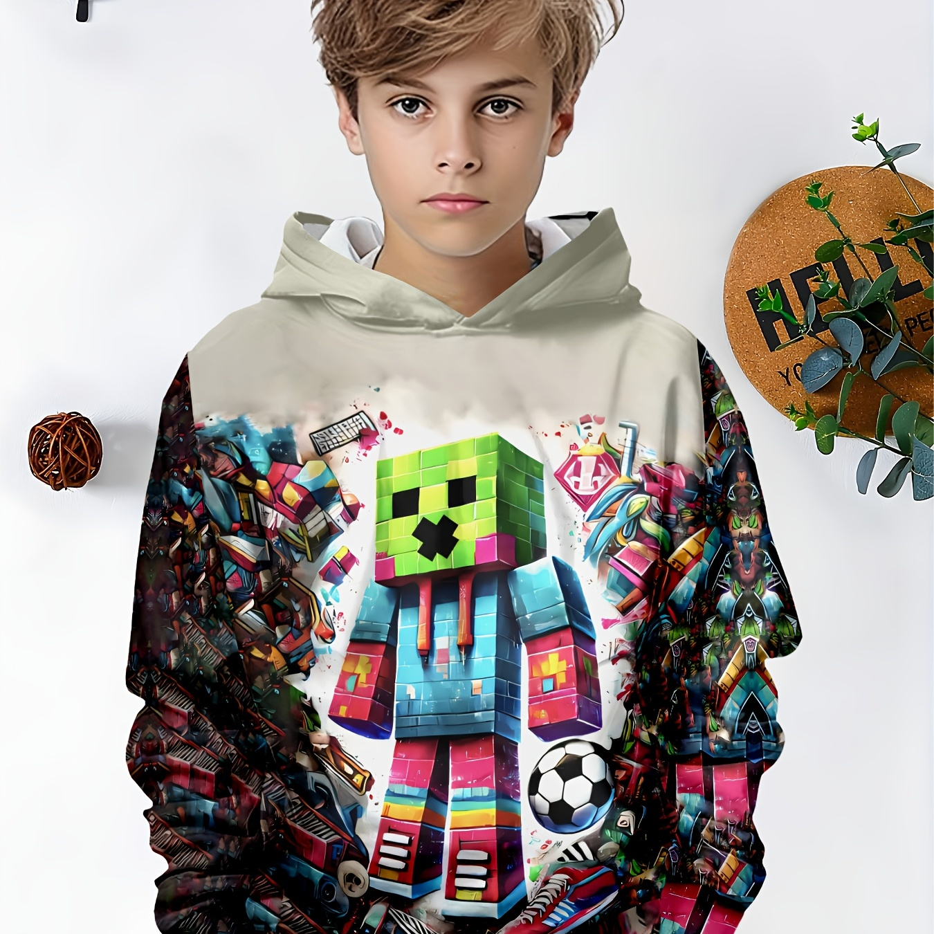 

Trendy Toy Brick Guy 3d Print Boys Casual Long Sleeve Hoodies, Boys Sweatshirt For Winter, Boys Hoodie Tops Outdoor, Casual, Hoodie Tops