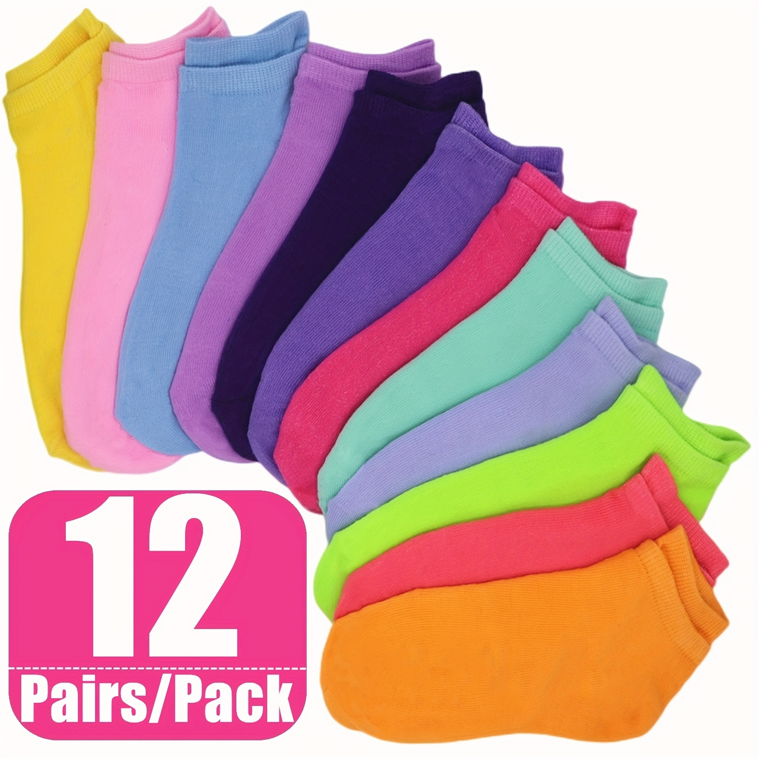 

12 Pairs Multi-color Ankle Socks, Soft & Lightweight Low Cut No Show Socks, Women's Stockings & Hosiery