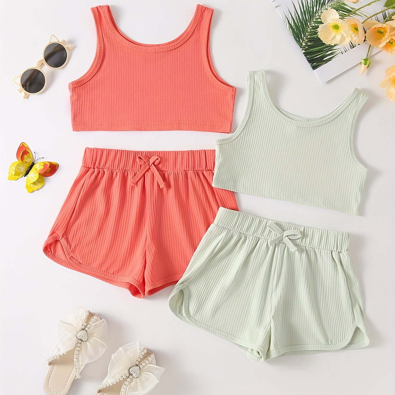 SEAUR Girl's Ribbed Sleeveless Crop Tank Top Toddler Girl Cropped Dance Top  2 Piece Summer Solid Color Casual Cute Crop Tops : : Clothing