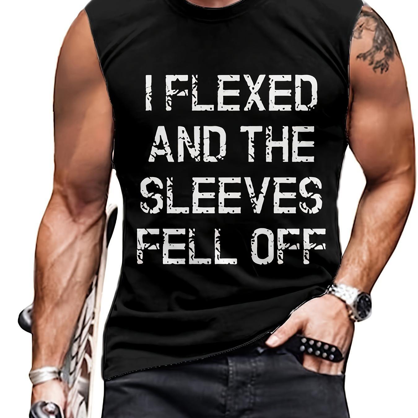 

Slogan "i Flexed And The Sleeves Fell Off" Pattern Print Men's Casual Tank Top, Fitness Training Sports Vest Sleeveless T-shirt For Summer