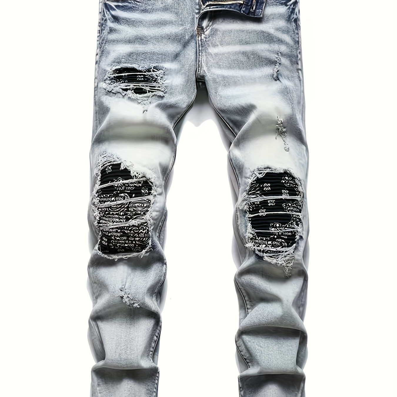 

Men's Slim-fit Distressed Jeans - Stretch Denim With Ripped Detail, Mid-rise, Machine Washable - Casual